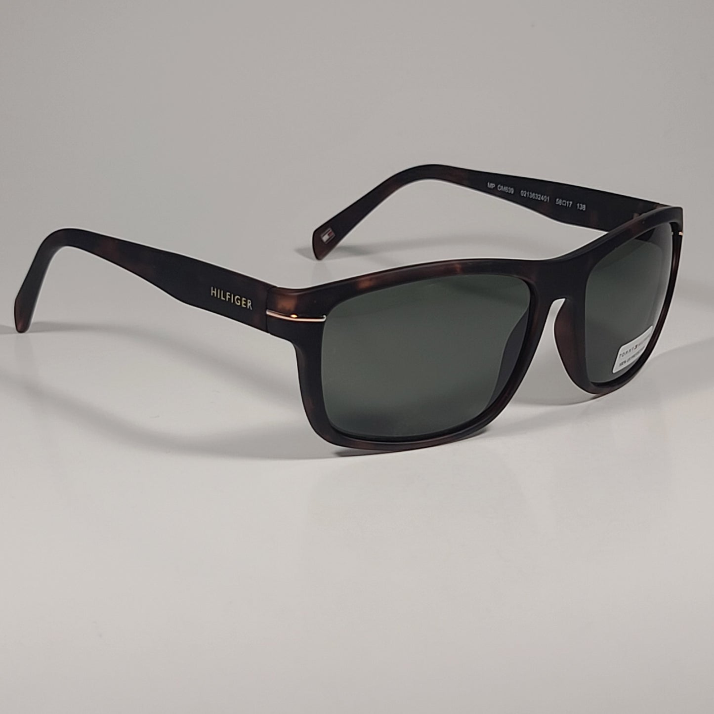 Tommy Hilfiger MP OM639 Rectangular Sunglasses Matte Tortoise Frame & Green Lens - Sunglasses