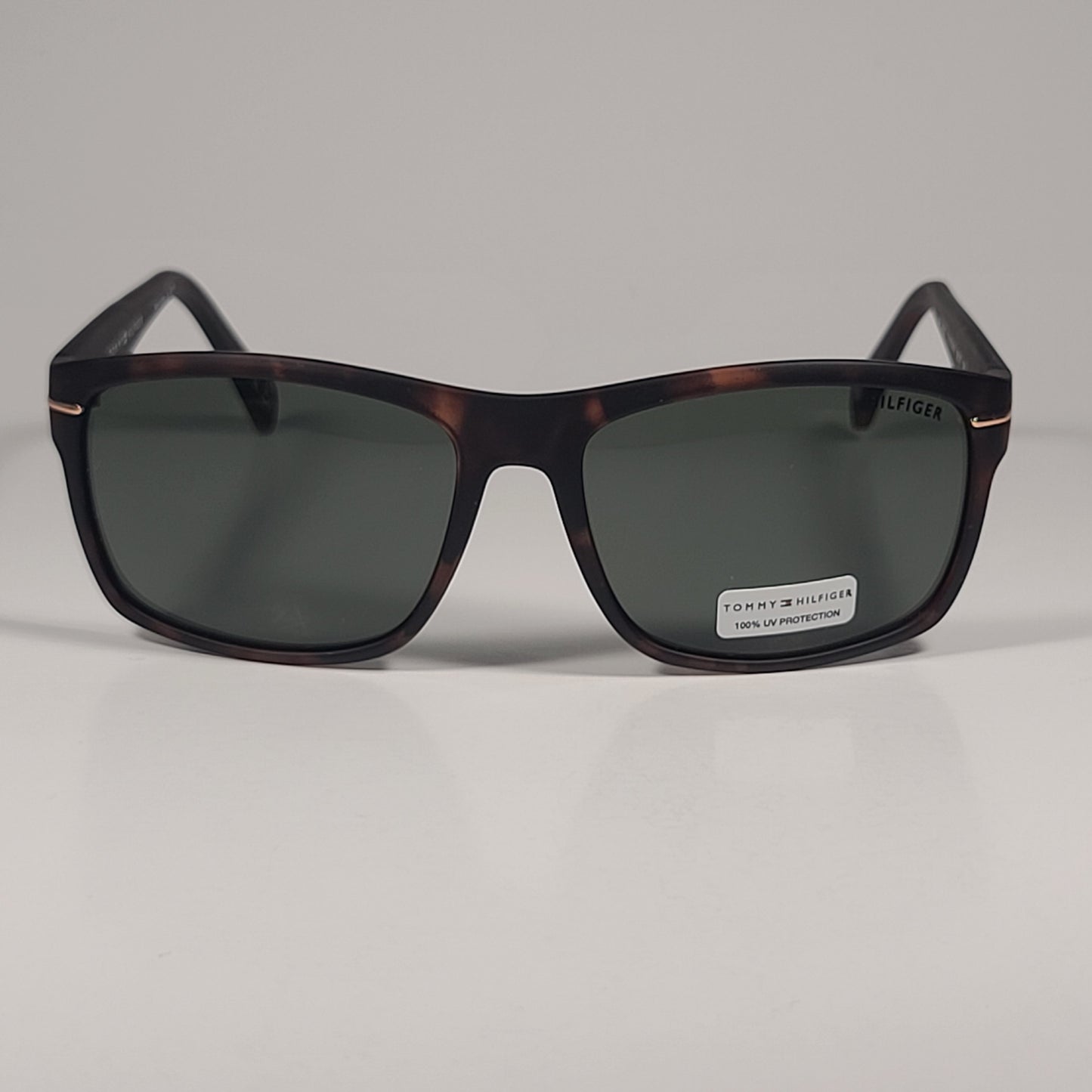 Tommy Hilfiger MP OM639 Rectangular Sunglasses Matte Tortoise Frame & Green Lens - Sunglasses