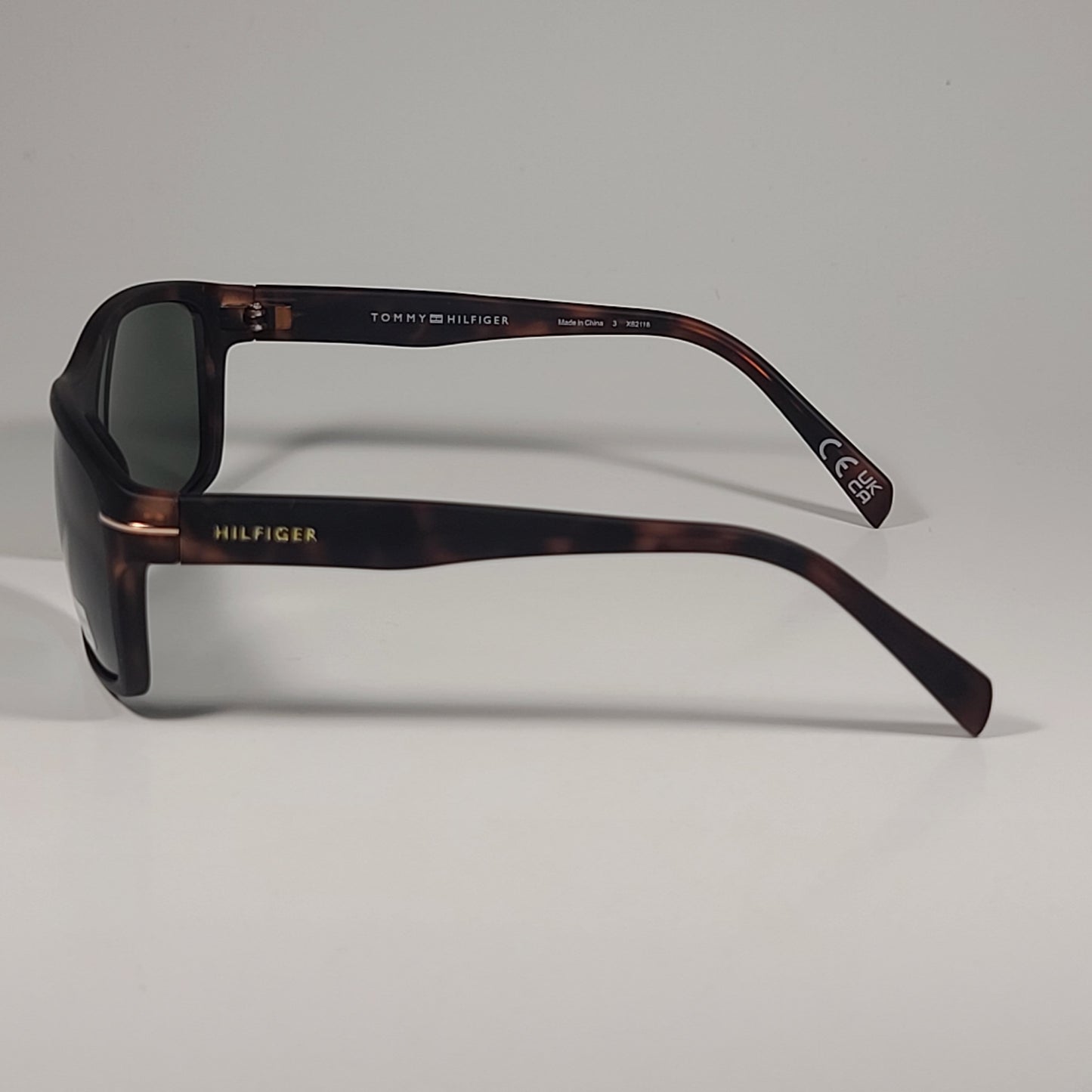 Tommy Hilfiger MP OM639 Rectangular Sunglasses Matte Tortoise Frame & Green Lens - Sunglasses
