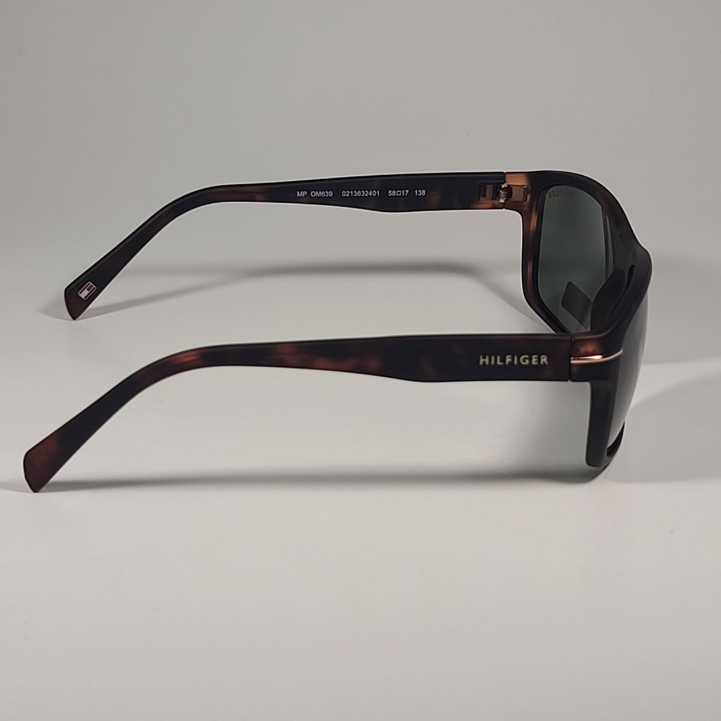 Tommy Hilfiger MP OM639 Rectangular Sunglasses Matte Tortoise Frame & Green Lens - Sunglasses