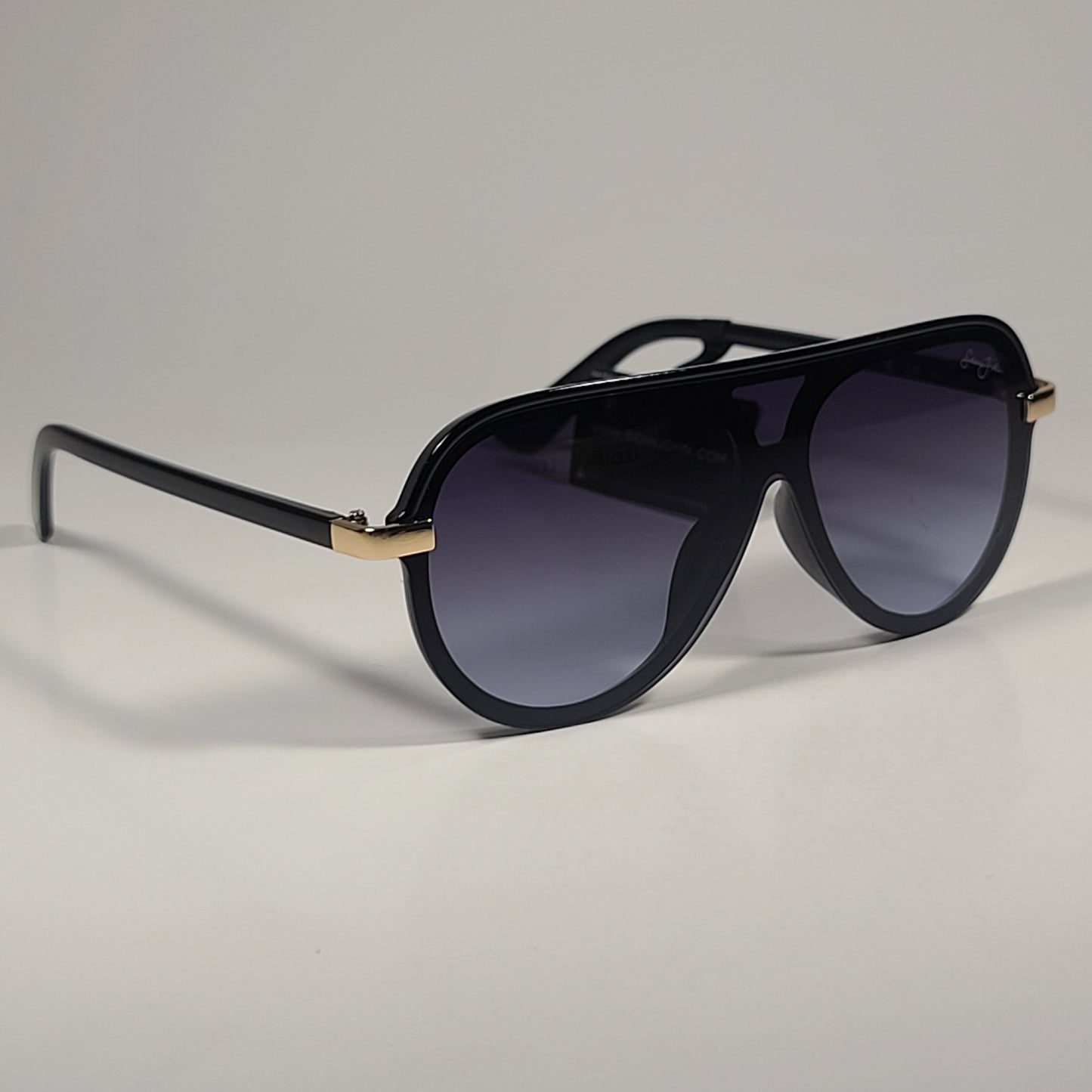 Sean John SJS1007CE 002 Pilot Shield Sunglasses Black Frame Blue Gray Lens - Sunglasses