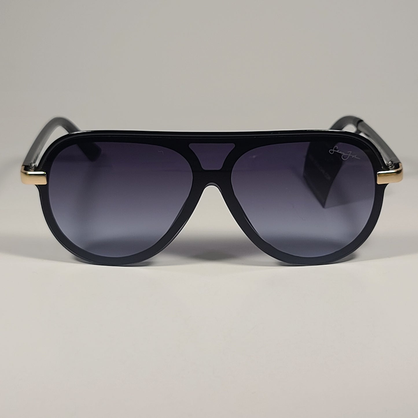 Sean John SJS1007CE 002 Pilot Shield Sunglasses Black Frame Blue Gray Lens - Sunglasses