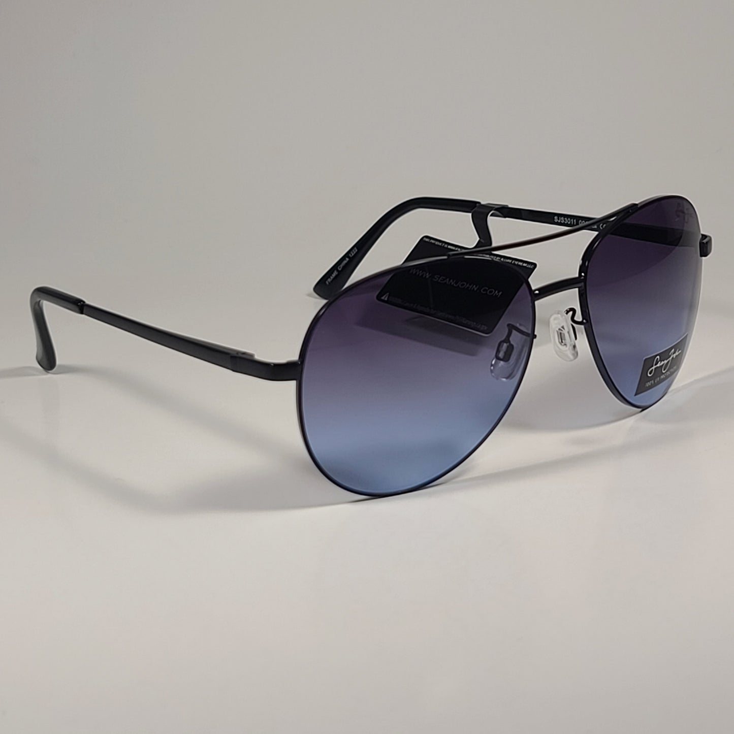 Sean John SJS3011CE 001 Pilot Sunglasses Black Frame Blue Gray Gradient Lens - Sunglasses