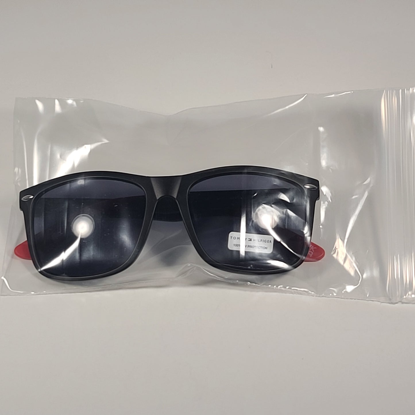 Tommy Hilfiger San Diego MP OM637 Rectangular Sunglasses Matte Black Red Frame Gray Lens - Sunglasses