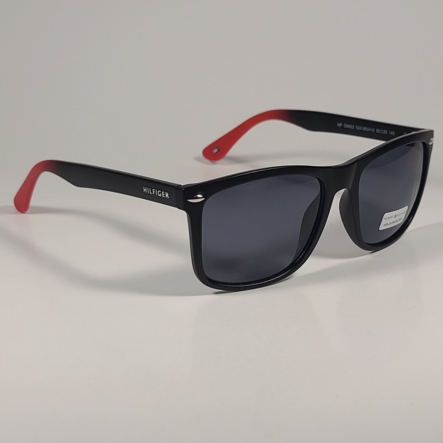 Tommy Hilfiger San Diego MP OM637 Rectangular Sunglasses Matte Black Red Frame Gray Lens - Sunglasses