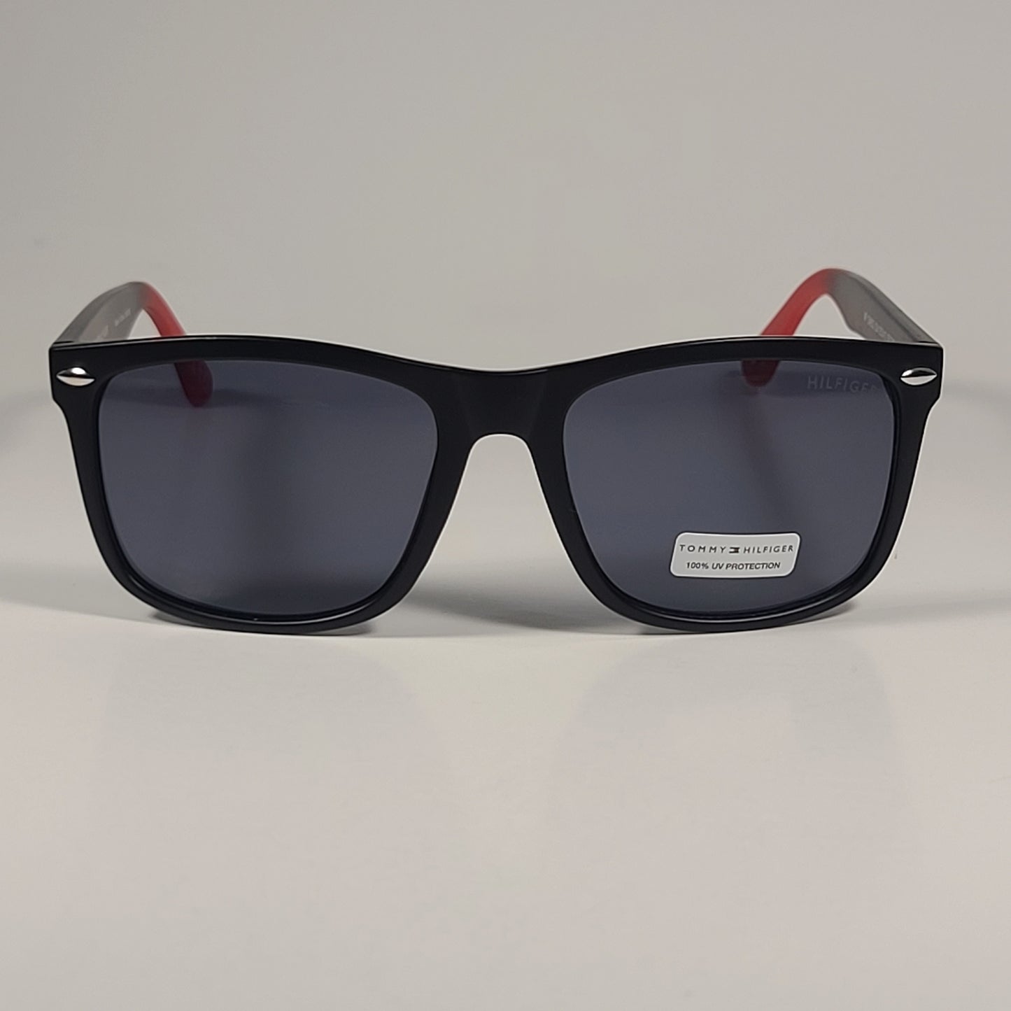 Tommy Hilfiger San Diego MP OM637 Rectangular Sunglasses Matte Black Red Frame Gray Lens - Sunglasses