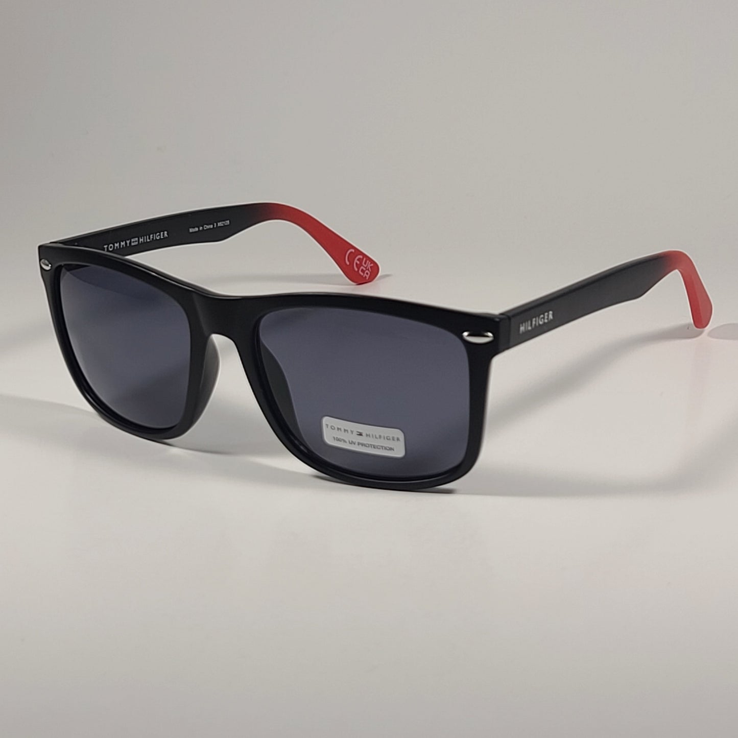 Tommy Hilfiger San Diego MP OM637 Rectangular Sunglasses Matte Black Red Frame Gray Lens - Sunglasses