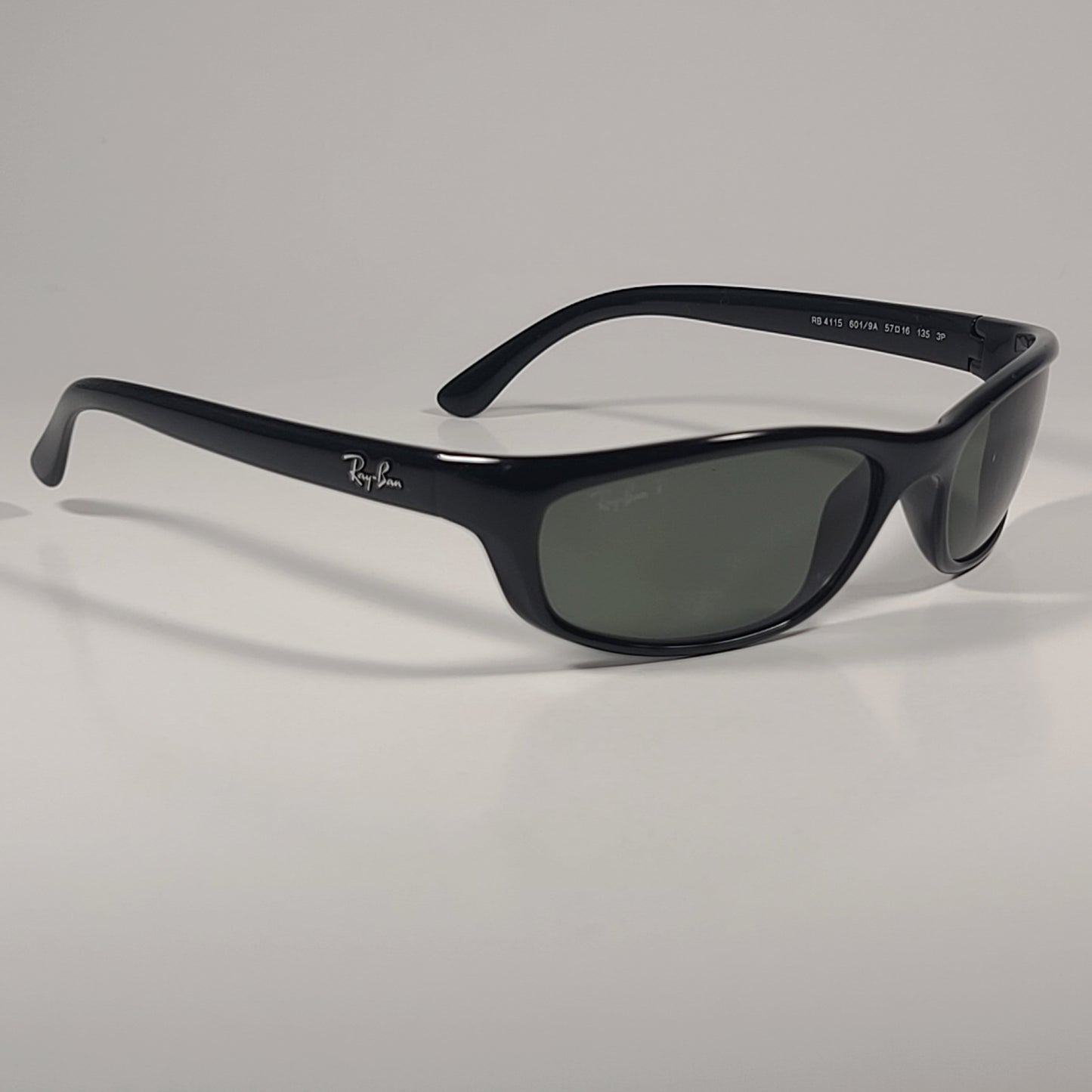 Ray-Ban Polarized Small Predator Active Lifestyle Sunglasses RB4115 601/9A Wrap Black Gloss Green Lens
