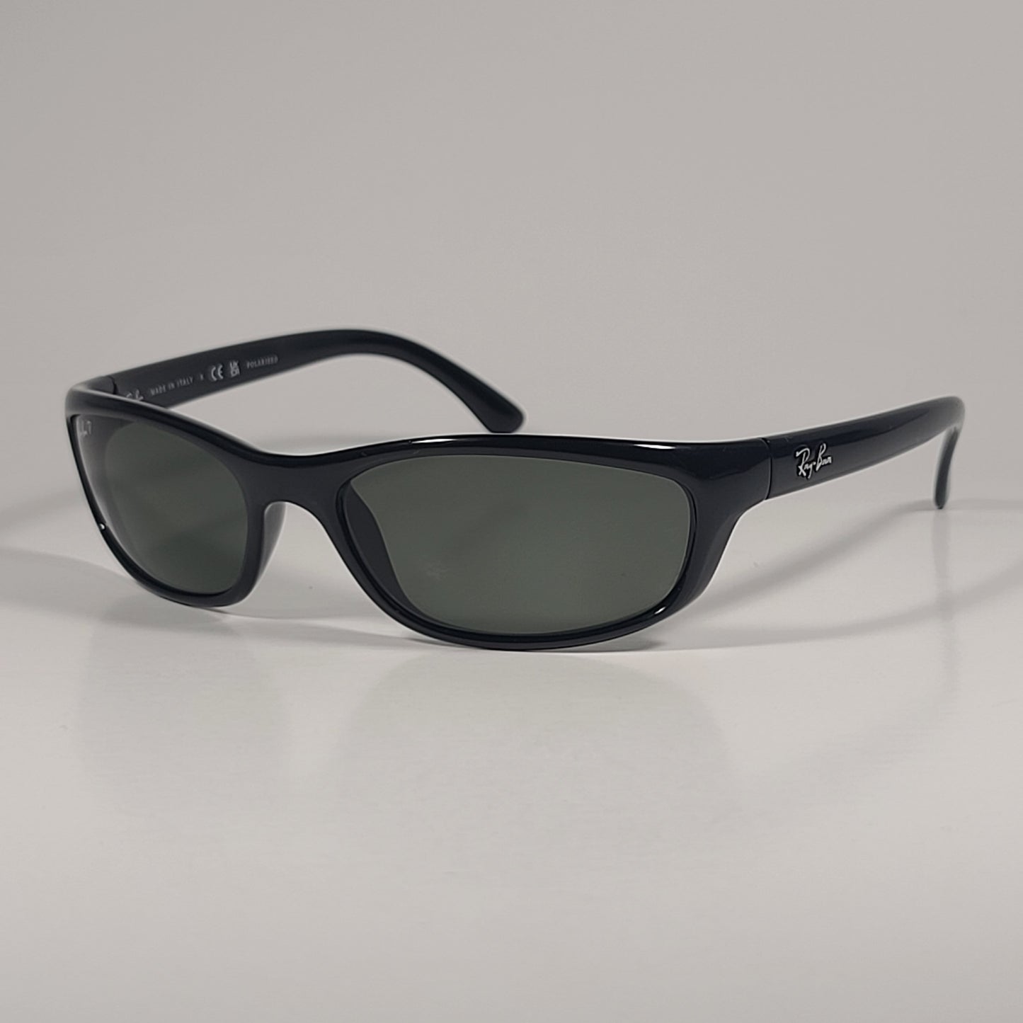 Ray-Ban Polarized Small Predator Active Lifestyle Sunglasses RB4115 601/9A Wrap Black Gloss Green Lens