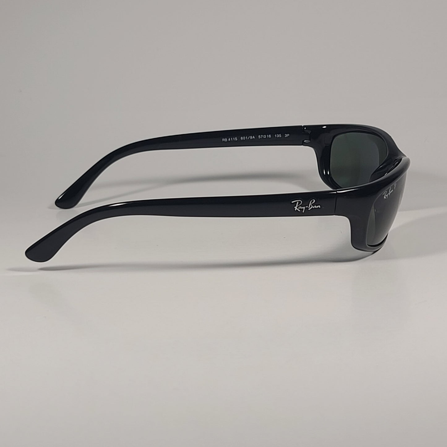 Ray-Ban Polarized Small Predator Active Lifestyle Sunglasses RB4115 601/9A Wrap Black Gloss Green Lens