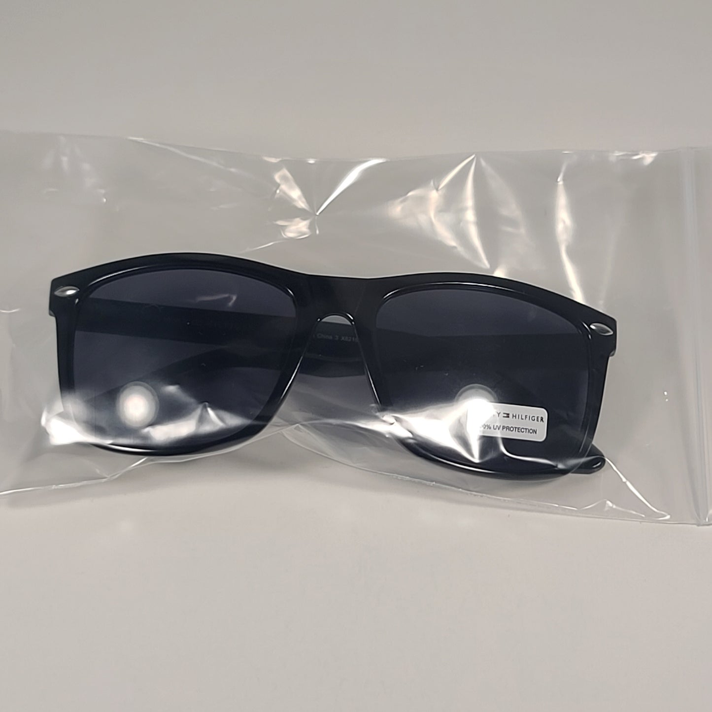 Tommy Hilfiger MP OM671 Rectangular Sunglasses Shiny Black Frame Gray Lens - Sunglasses