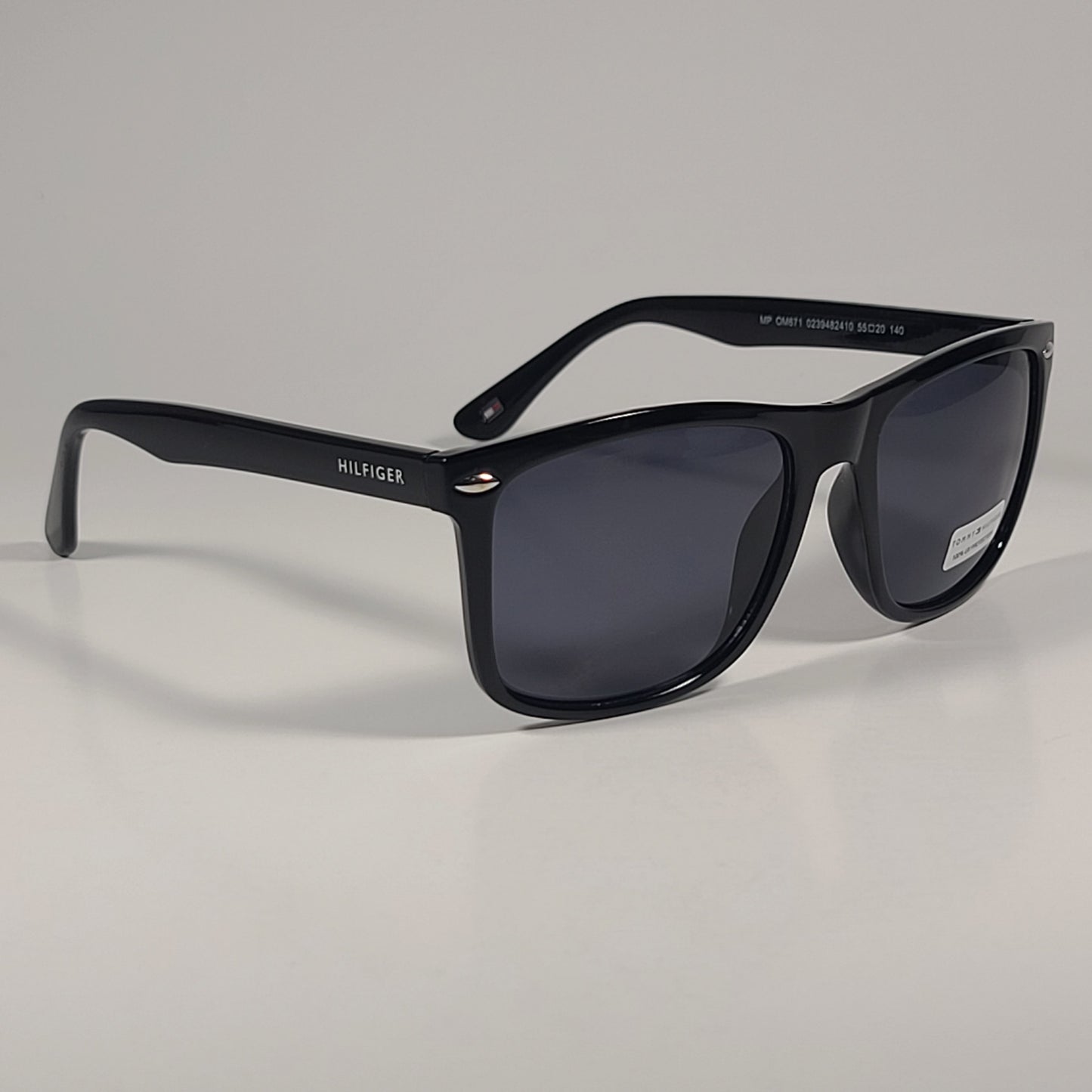 Tommy Hilfiger MP OM671 Rectangular Sunglasses Shiny Black Frame Gray Lens - Sunglasses