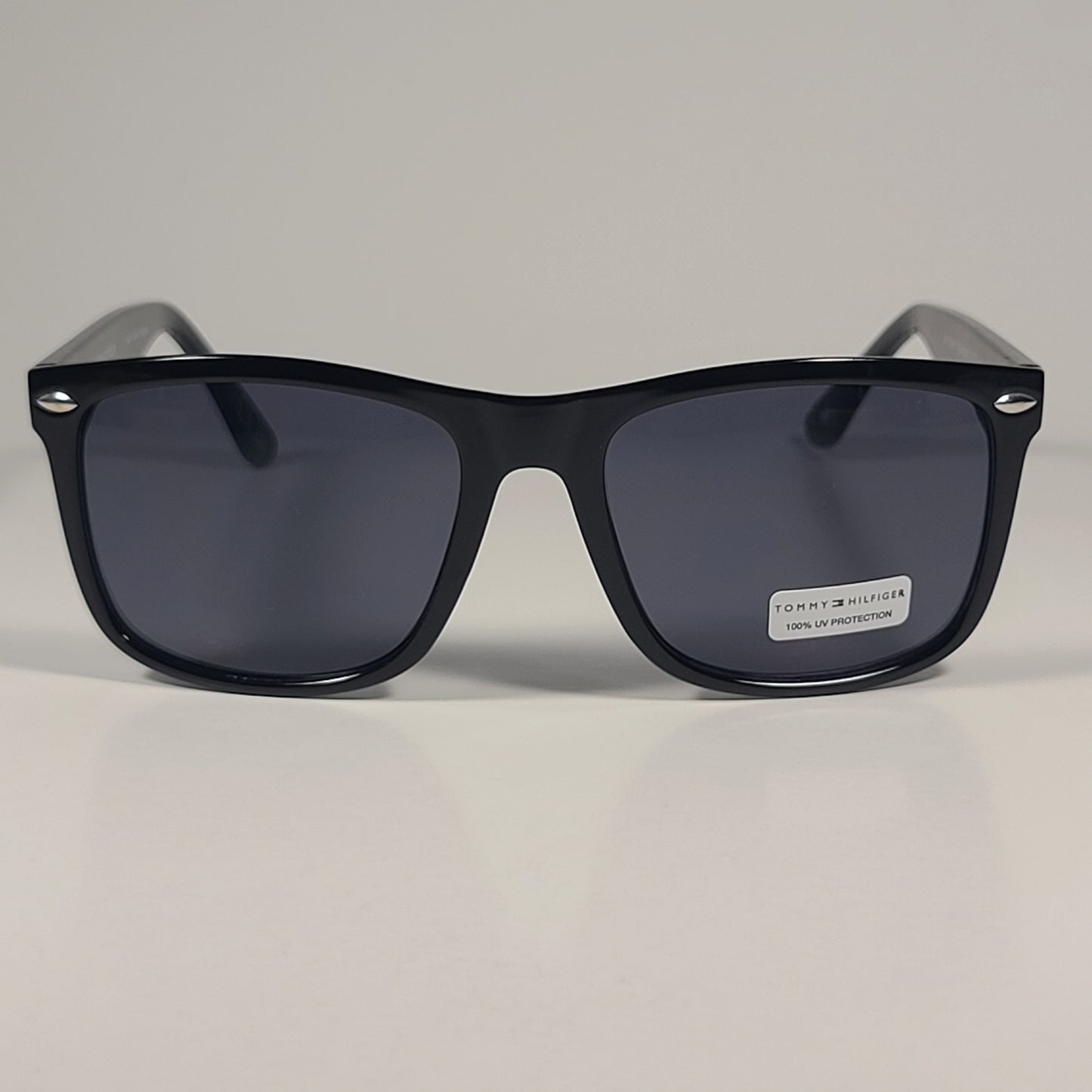 Tommy Hilfiger MP OM671 Rectangular Sunglasses Shiny Black Frame Gray Lens - Sunglasses