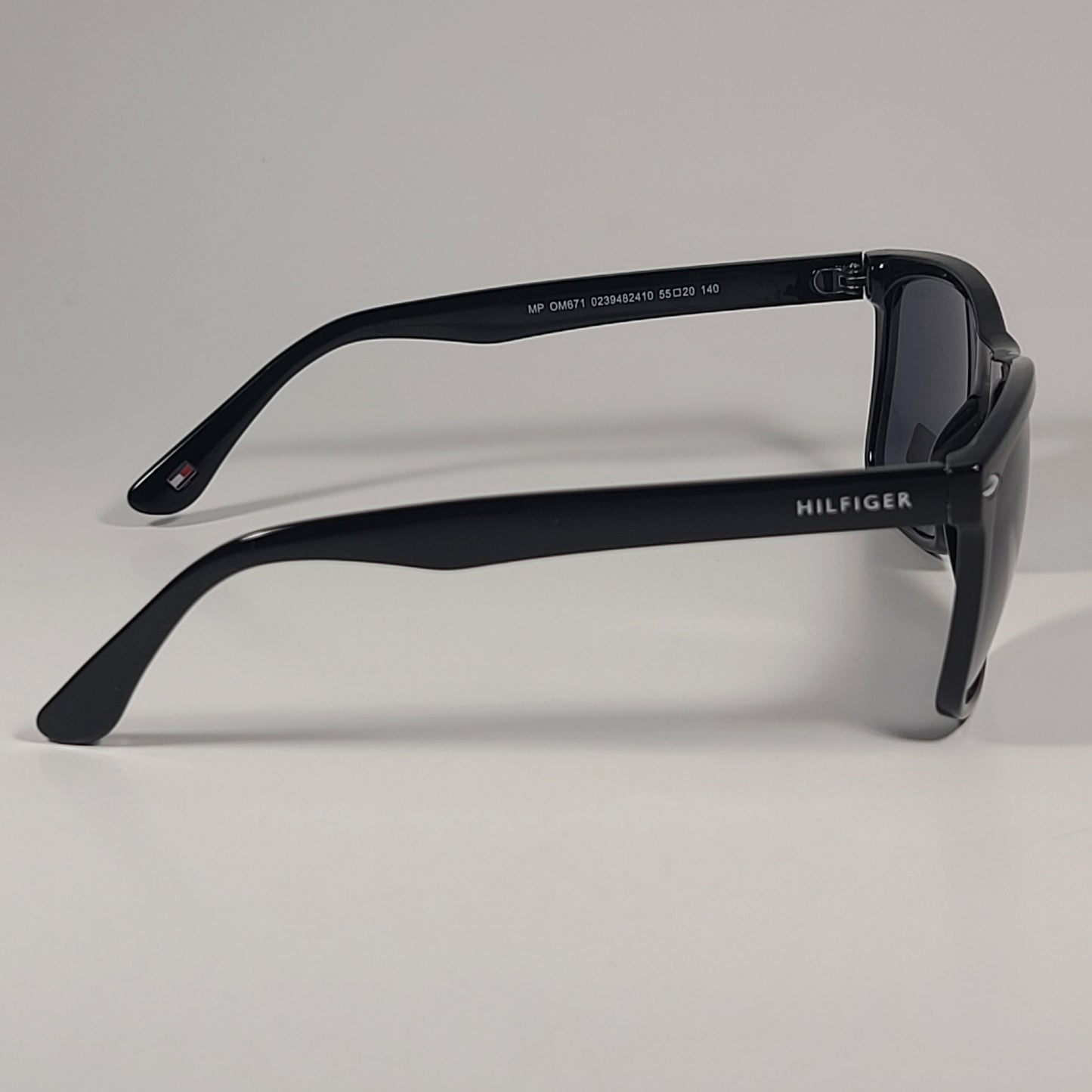 Tommy Hilfiger MP OM671 Rectangular Sunglasses Shiny Black Frame Gray Lens - Sunglasses