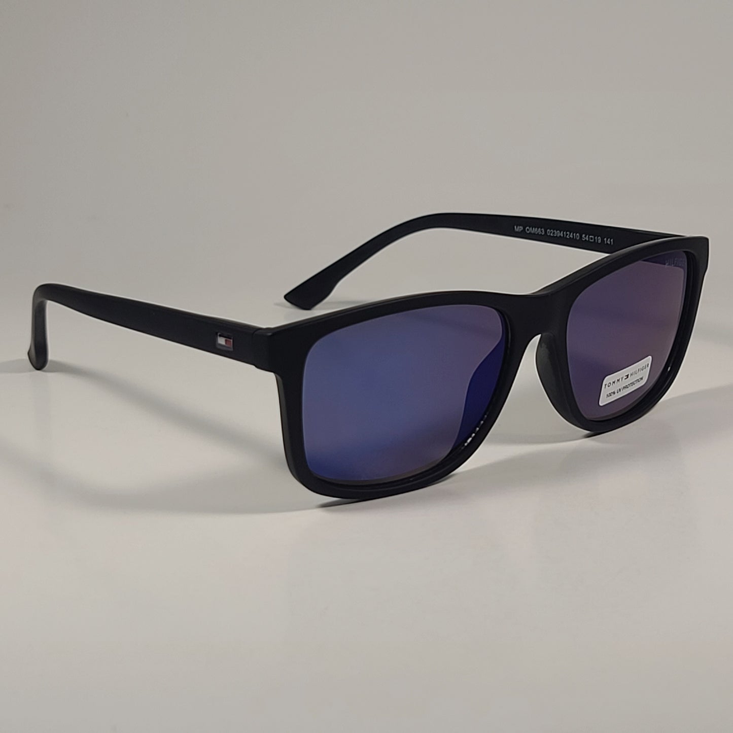 Tommy Hilfiger MP OM663 Rectangular Sunglasses Matte Black Blue Violet Flash Lens - Sunglasses