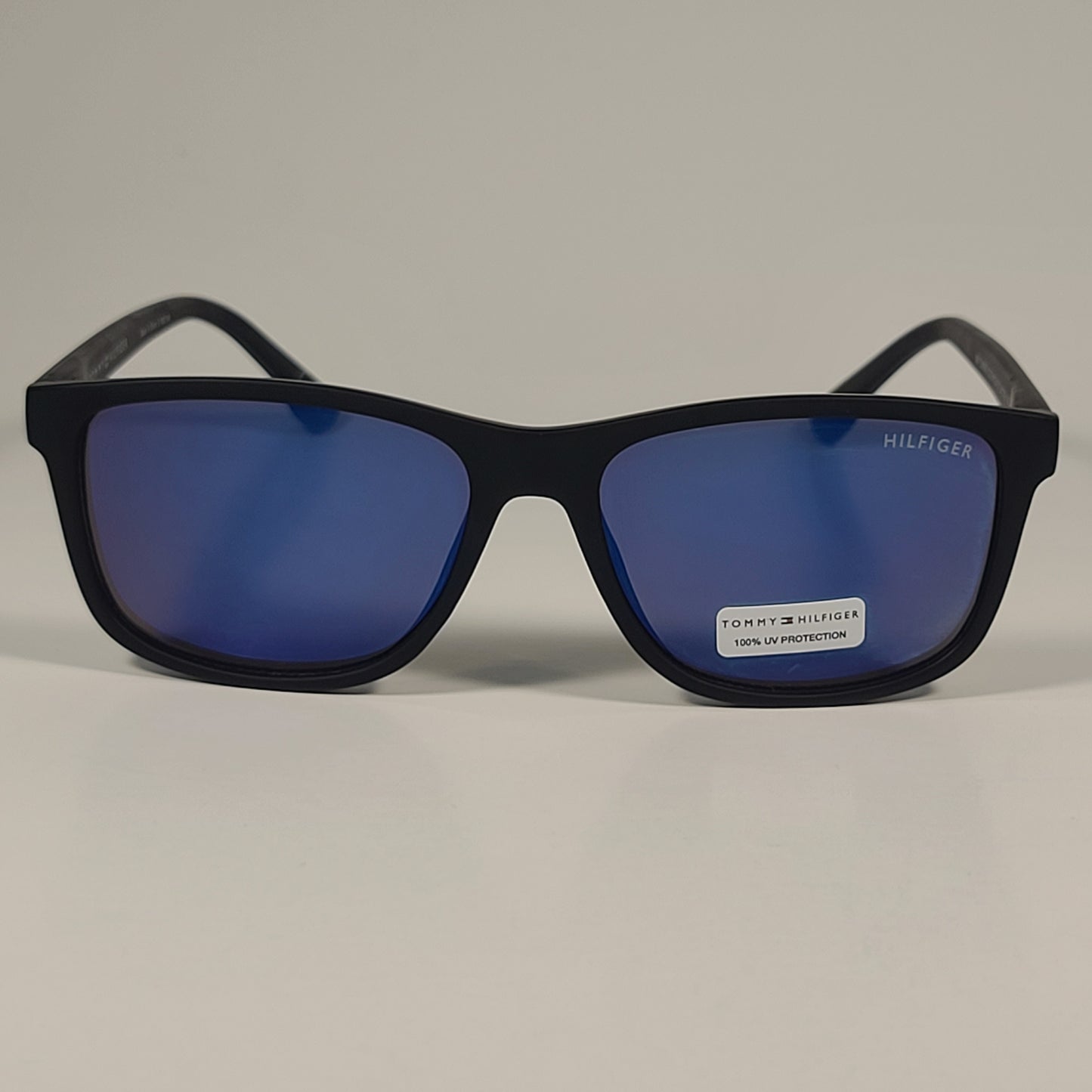Tommy Hilfiger MP OM663 Rectangular Sunglasses Matte Black Blue Violet Flash Lens - Sunglasses