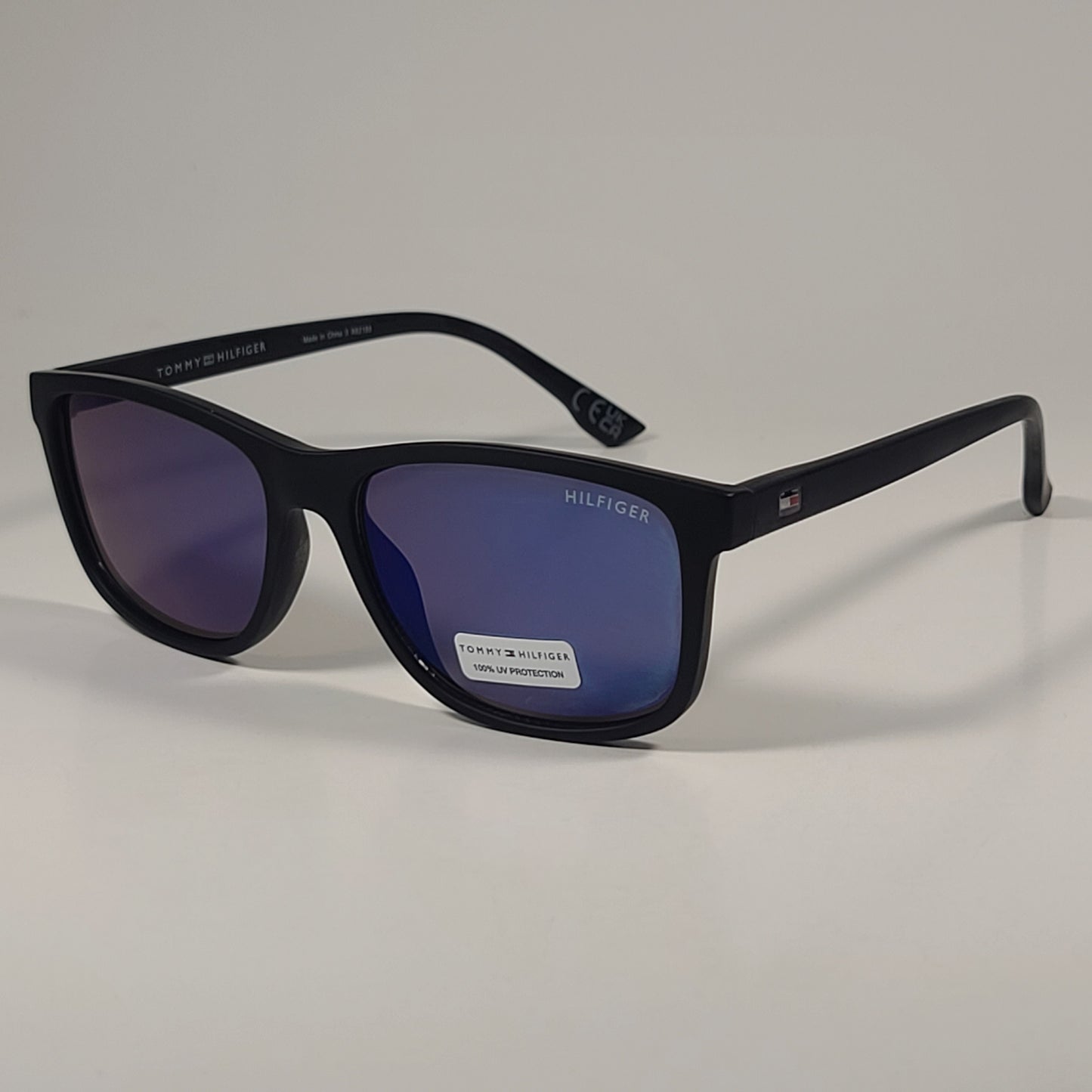 Tommy Hilfiger MP OM663 Rectangular Sunglasses Matte Black Blue Violet Flash Lens - Sunglasses