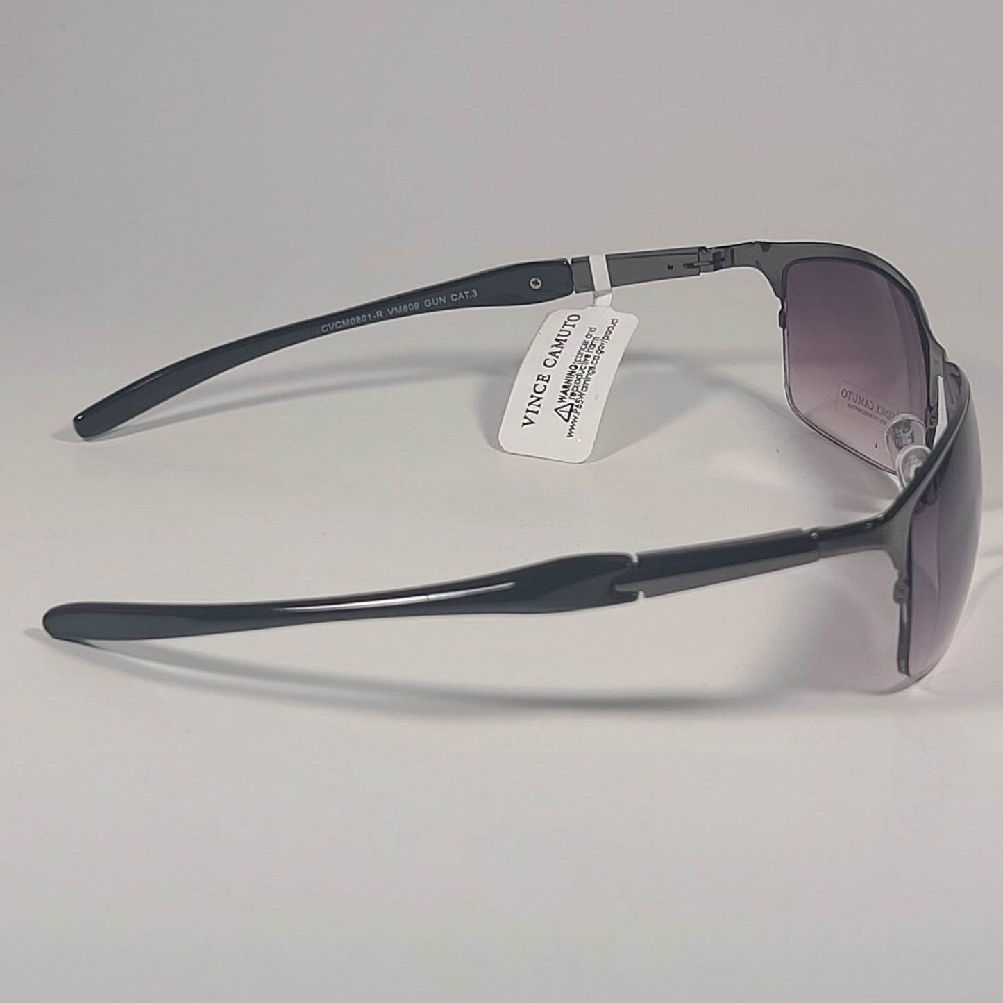 Vince Camuto VM609 GUN Rimless Wrap Sunglasses Gunmetal Black Frame Smoke Gradient Lens - Sunglasses