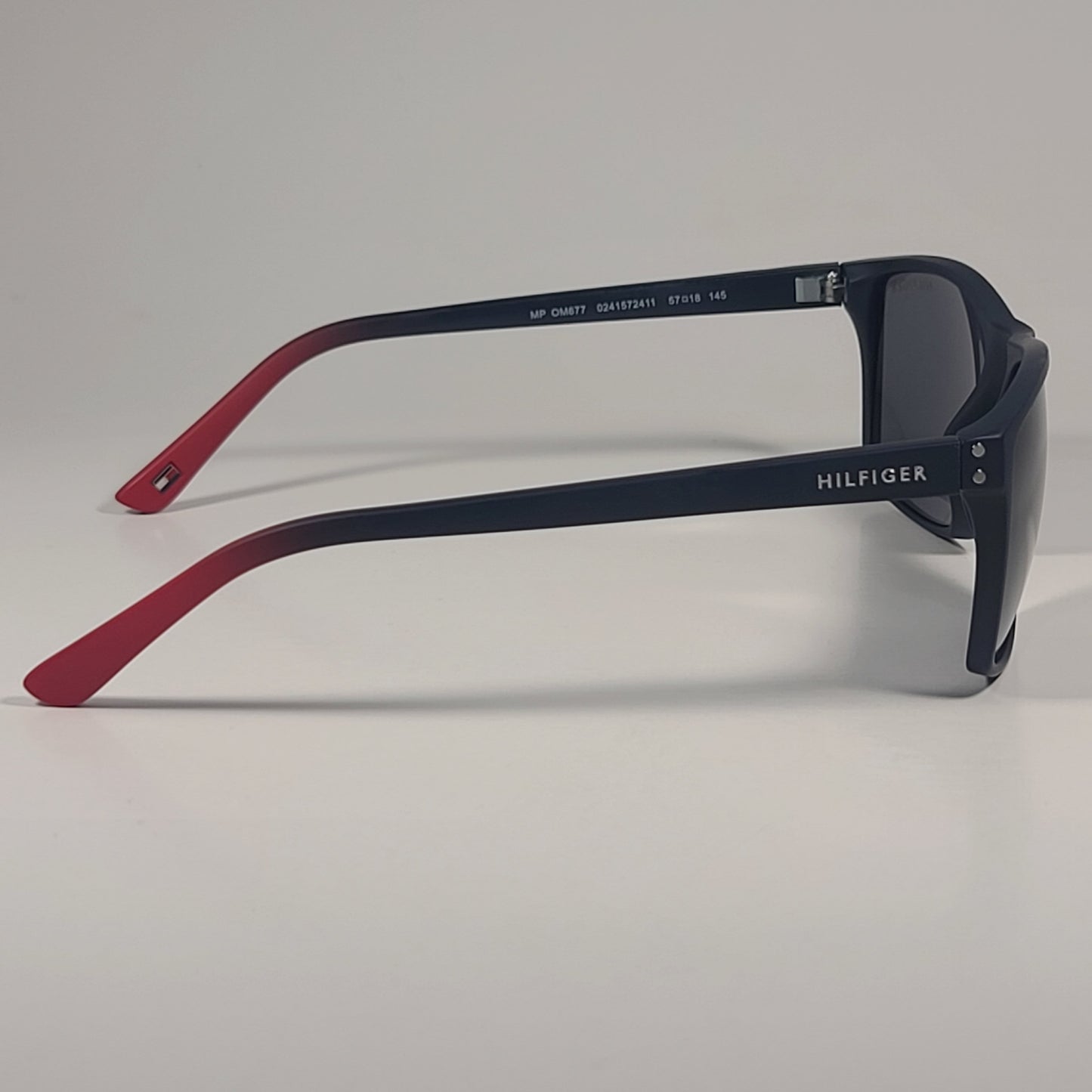 Tommy Hilfiger MP OM677 Rectangular Sunglasses Two Tone Navy Blue Red Gray Lens - Sunglasses