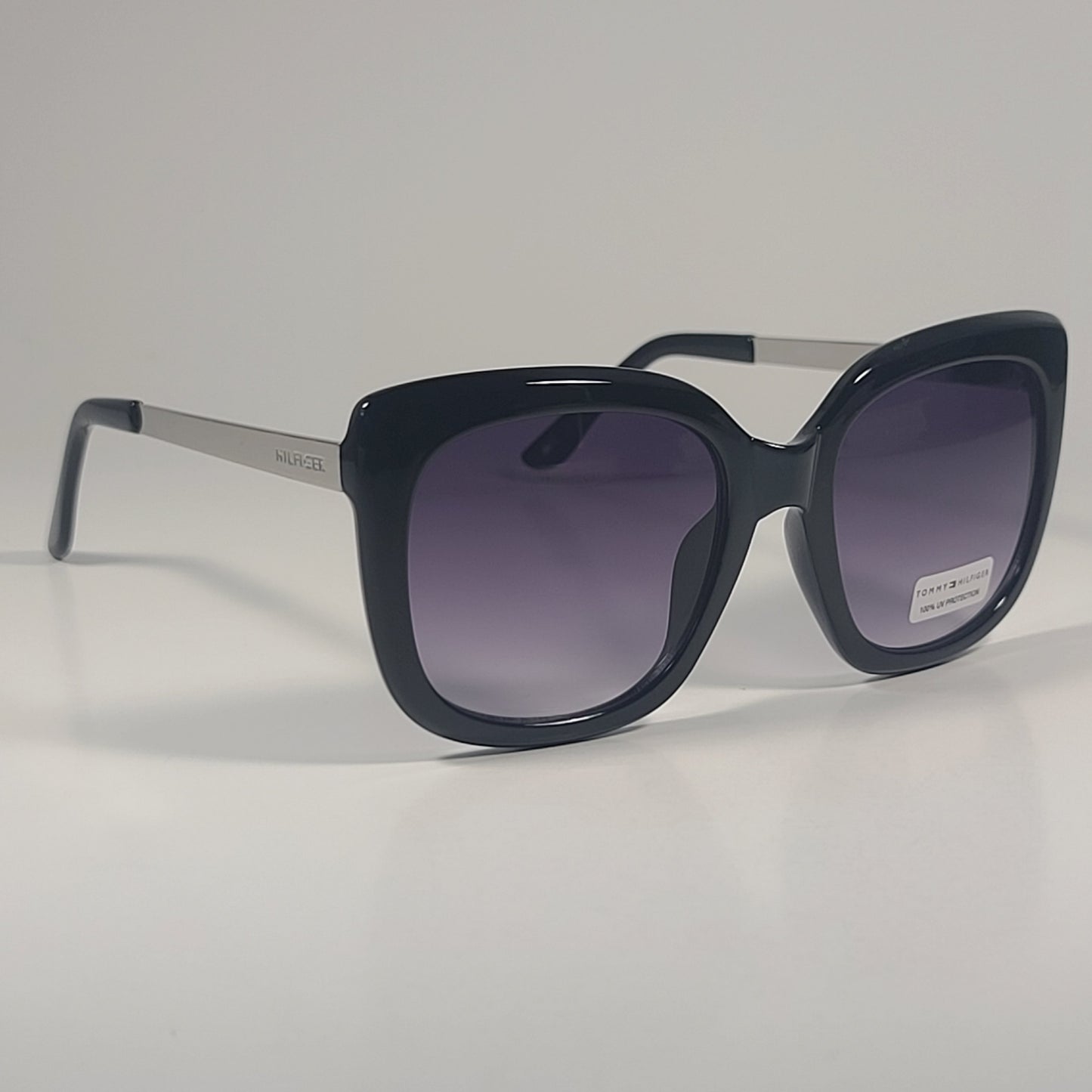 Tommy Hilfiger WM OL608 Oversized Sunglasses Black Silver & Smoke Gradient Lens - Sunglasses