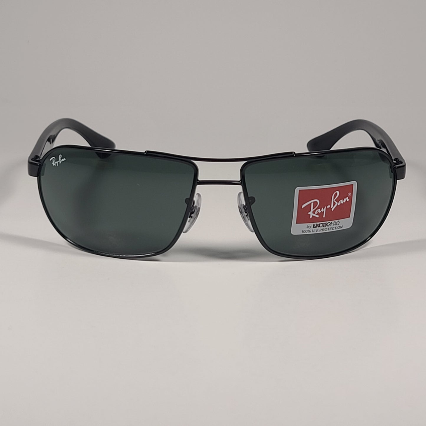 Ray-Ban RB3492 002 Rectangle Sunglasses Polished Black Frame Green Lenses 62mm - Sunglasses