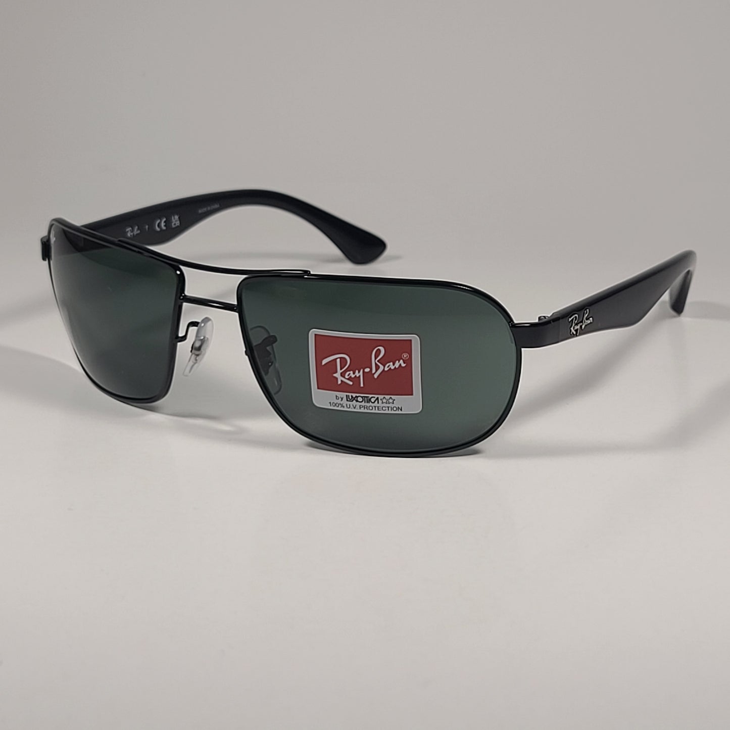 Ray-Ban RB3492 002 Rectangle Sunglasses Polished Black Frame Green Lenses 62mm - Sunglasses