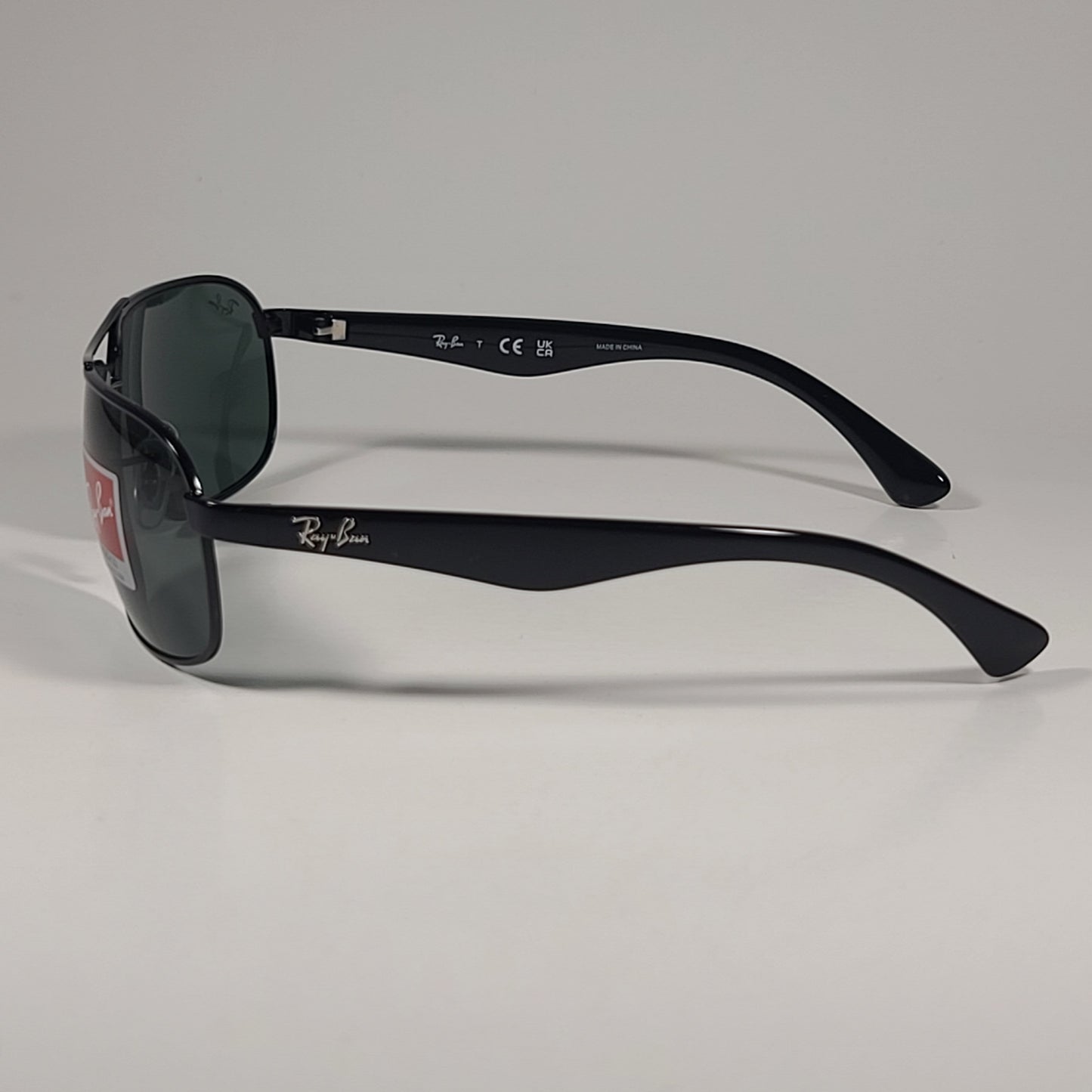 Ray-Ban RB3492 002 Rectangle Sunglasses Polished Black Frame Green Lenses 62mm - Sunglasses