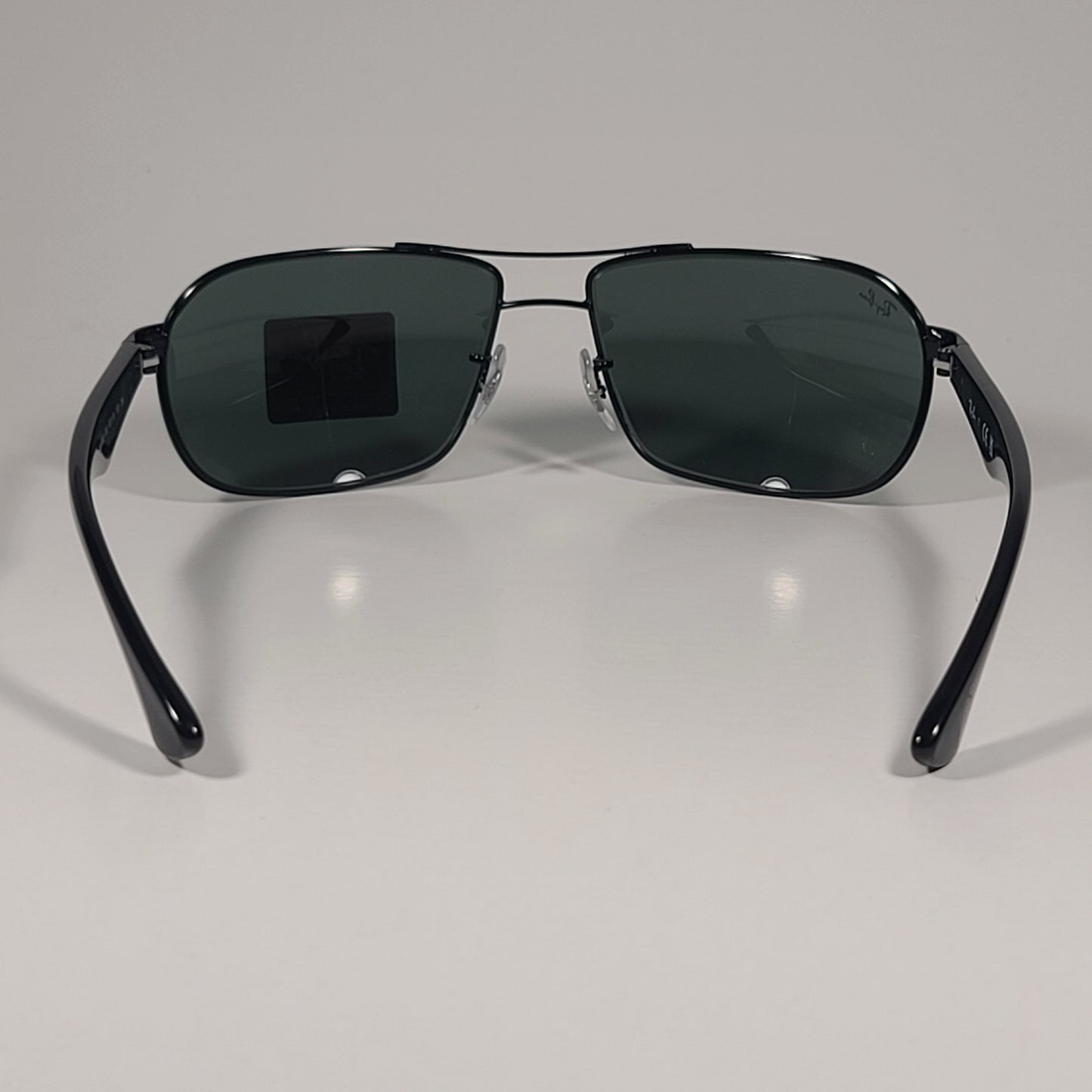 Ray-Ban RB3492 002 Rectangle Sunglasses Polished Black Frame Green Lenses 62mm - Sunglasses