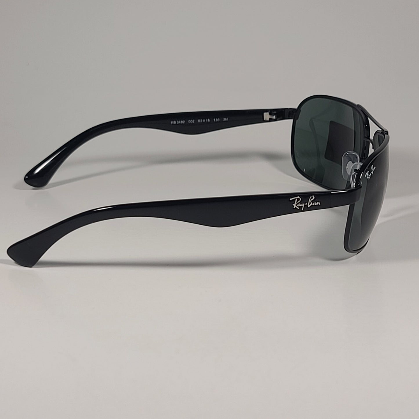 Ray-Ban RB3492 002 Rectangle Sunglasses Polished Black Frame Green Lenses 62mm - Sunglasses