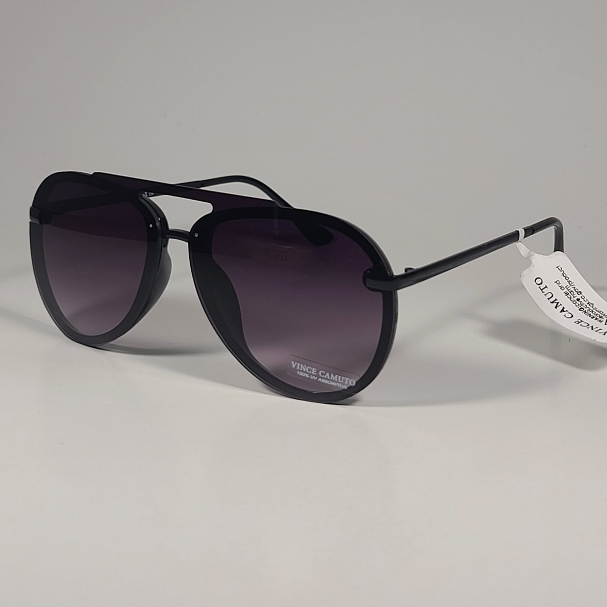 Vince Camuto VC991 BLK Rimless Aviator Sunglasses Black Frame Smoke Gradient Lens - Sunglasses