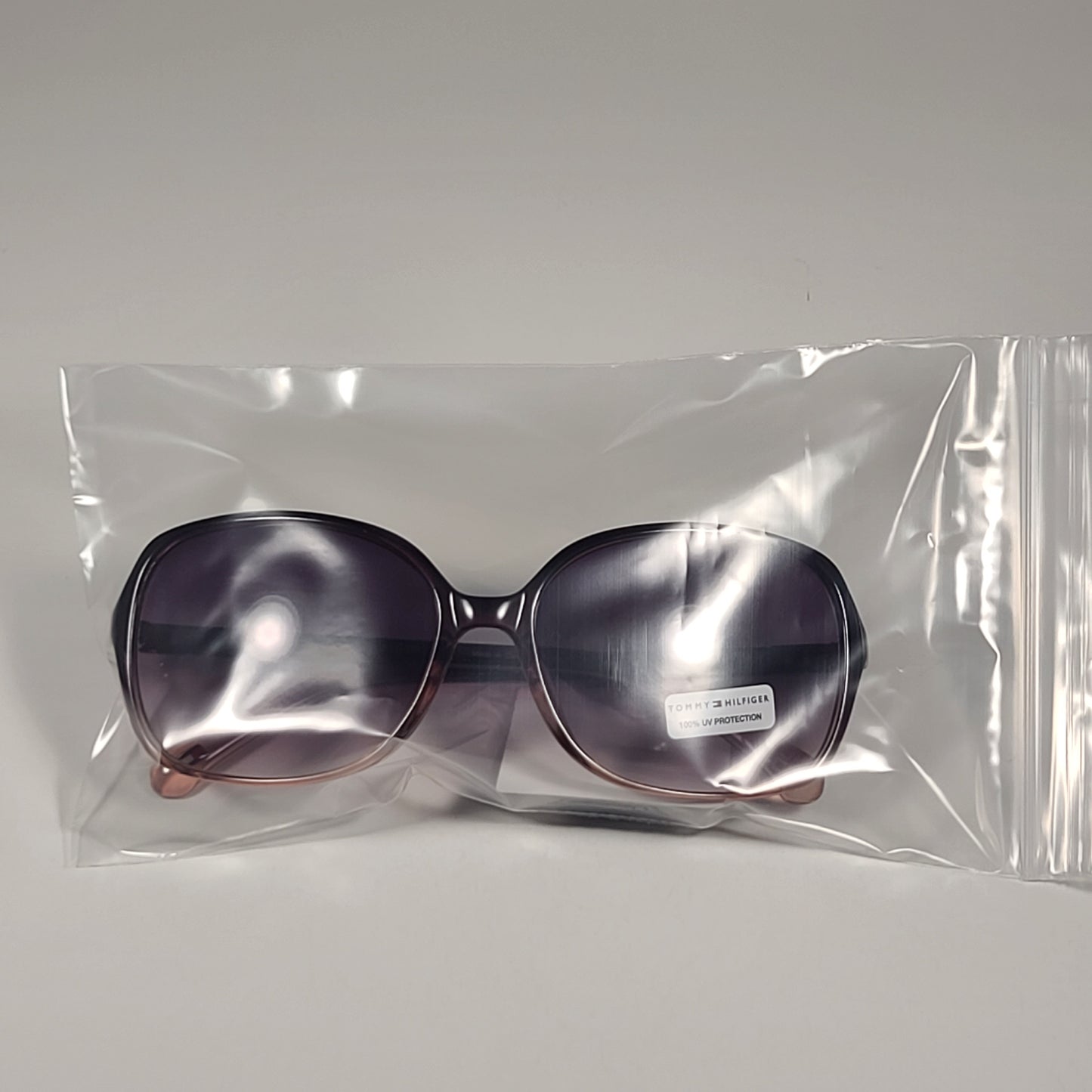 Tommy Hilfiger WP OL614 Oval Sunglasses Red Wine Crystal Frame Smoke Gradient Lens - Sunglasses