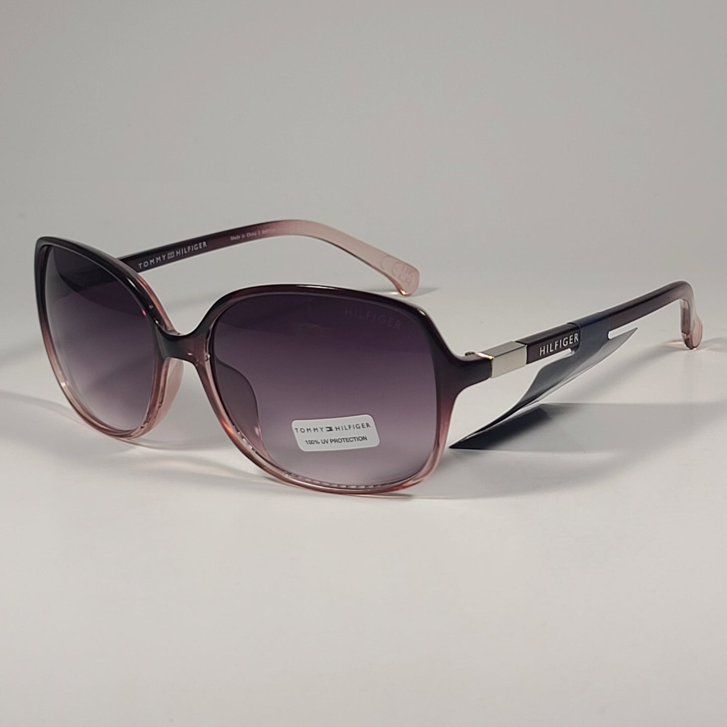 Tommy Hilfiger WP OL614 Oval Sunglasses Red Wine Crystal Frame Smoke Gradient Lens - Sunglasses