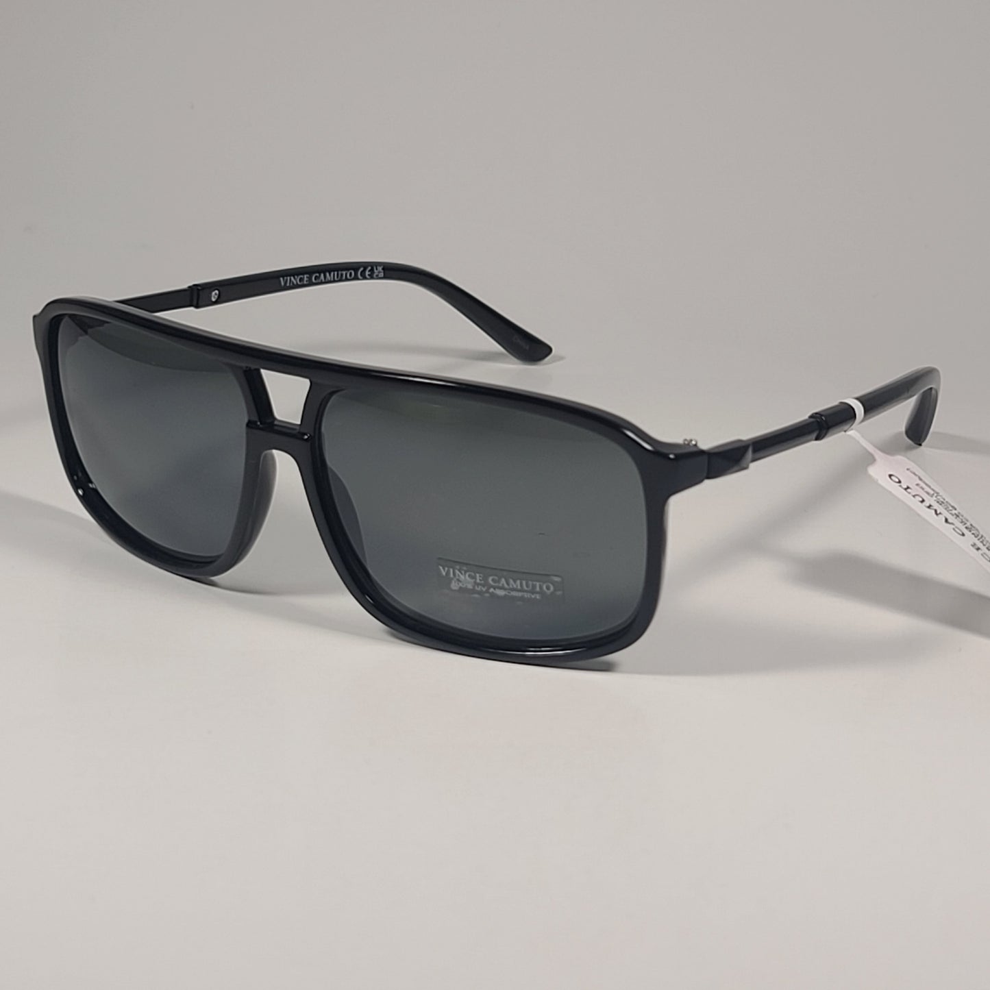 Vince Camuto Navigator Sunglasses Shiny Black Frame Gray Green Lens VM676 OX - Sunglasses