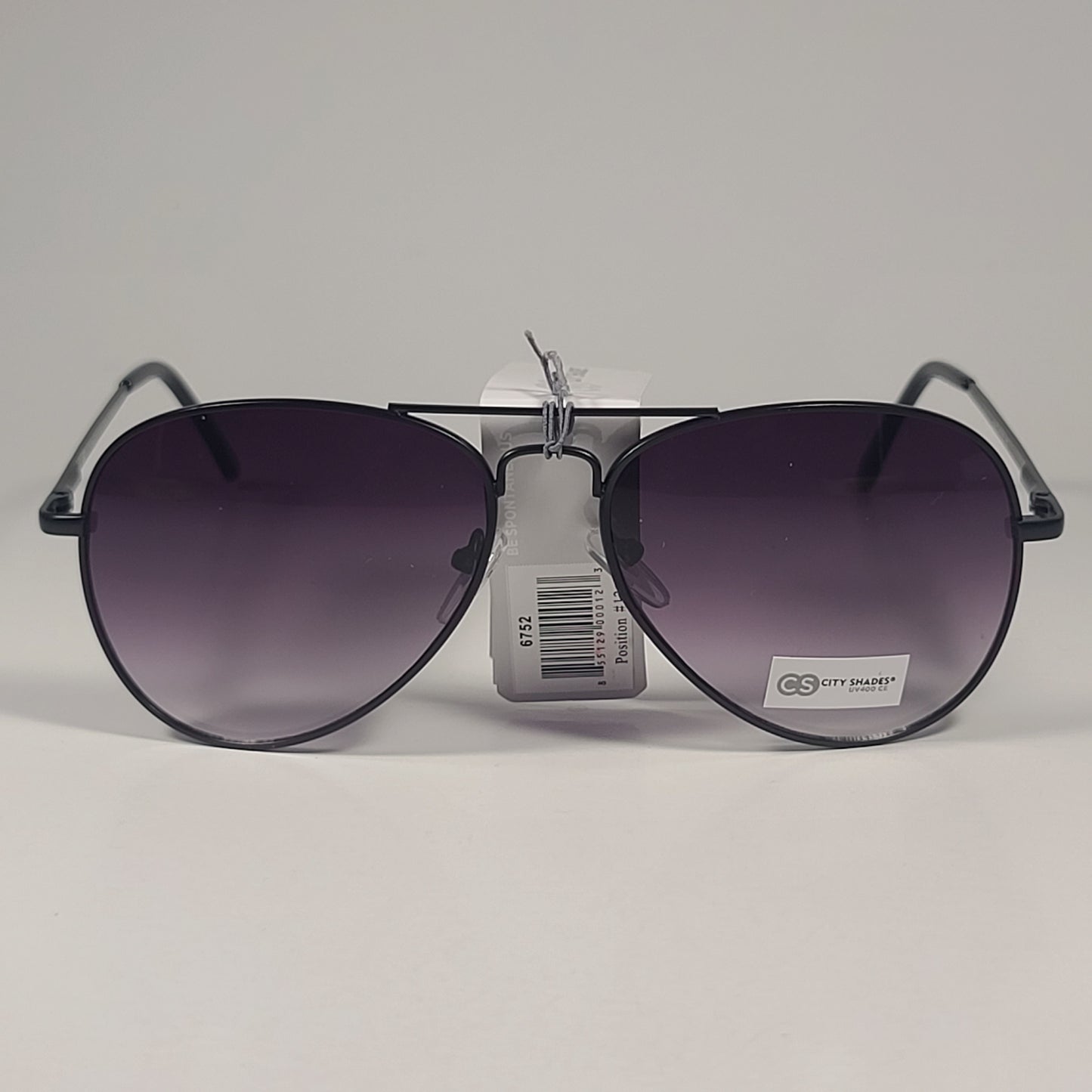 City Shades 6752 Pilot Sunglasses Matte Black Frame Smoke Gray Gradient Lens - Sunglasses