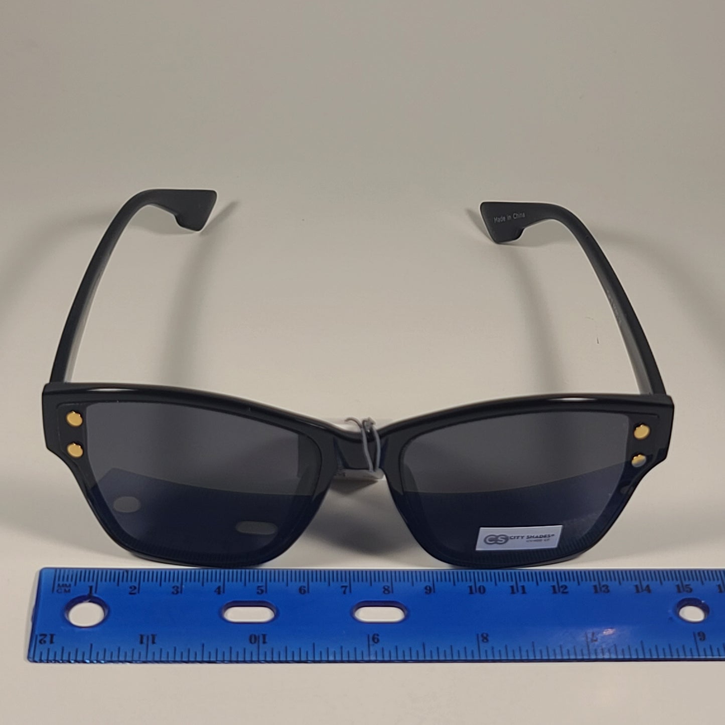 City Shades 6080 Geometric Rivet Sunglasses Shiny Black Frame Gray Tinted Lens - Sunglasses