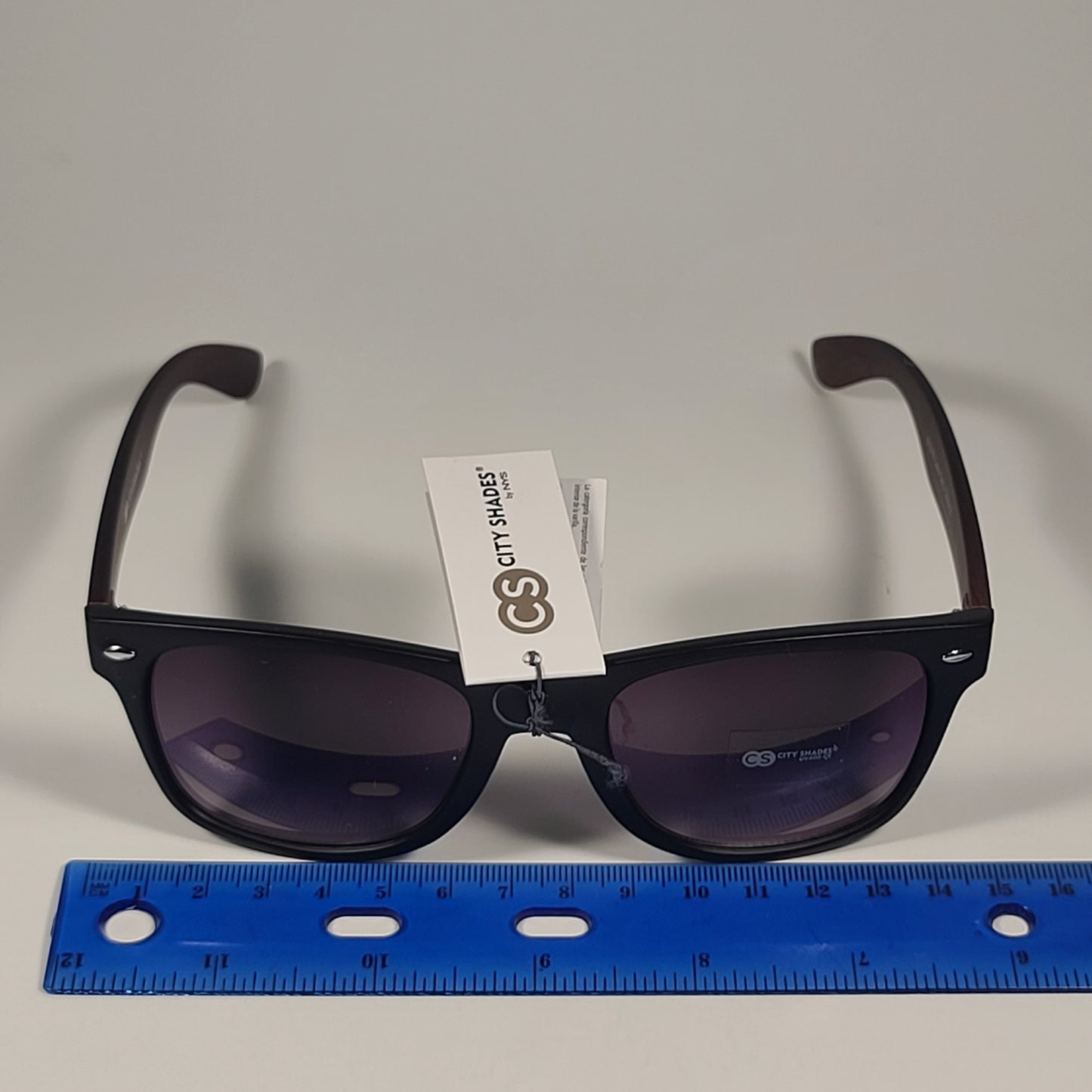 City Shades 6732-78 Square Sunglasses Matte Black & Wood Frame Smoke Gradient Lens - Sunglasses