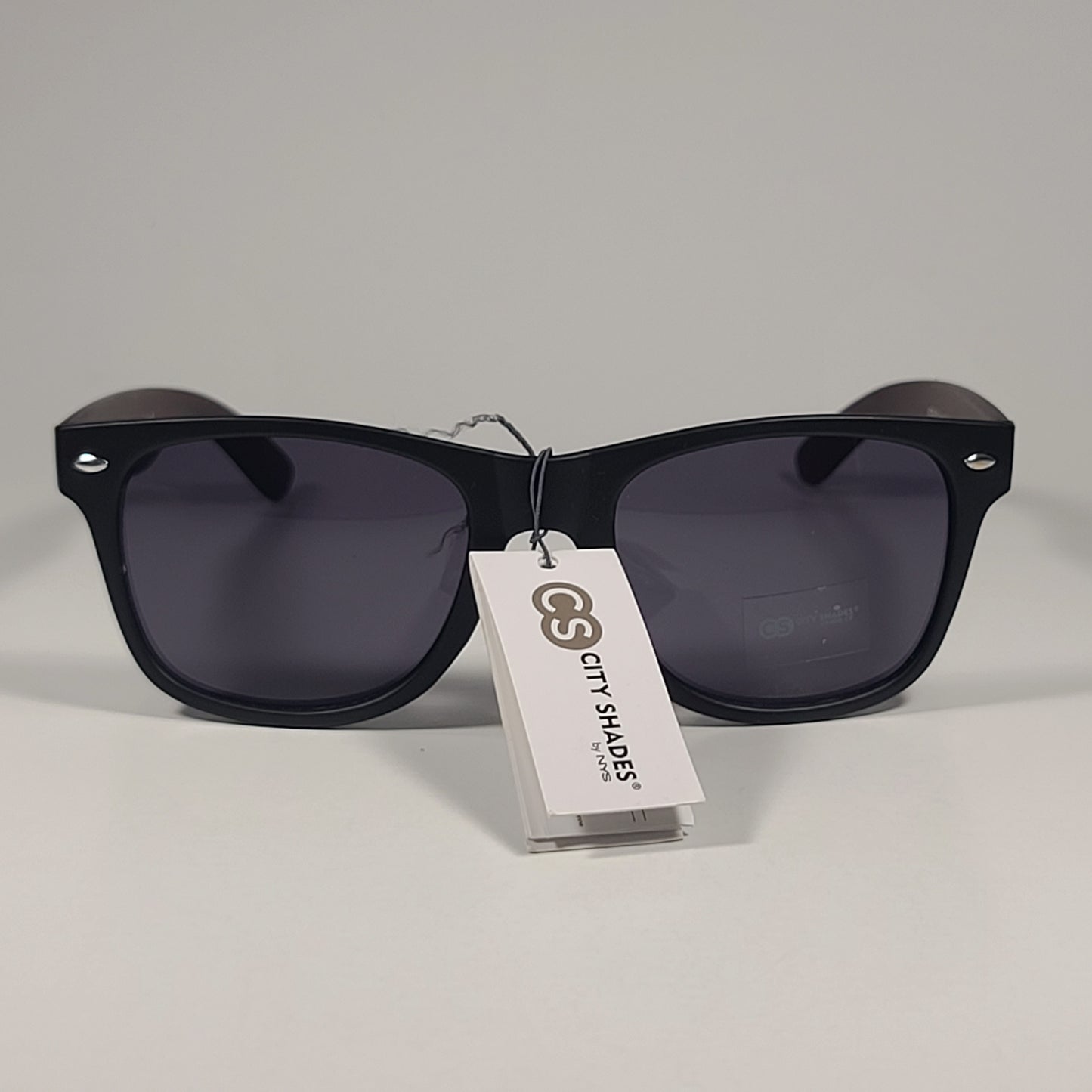 City Shades 6732-78 Square Sunglasses Matte Black Wood Frame Gray Tinted Lens - Sunglasses