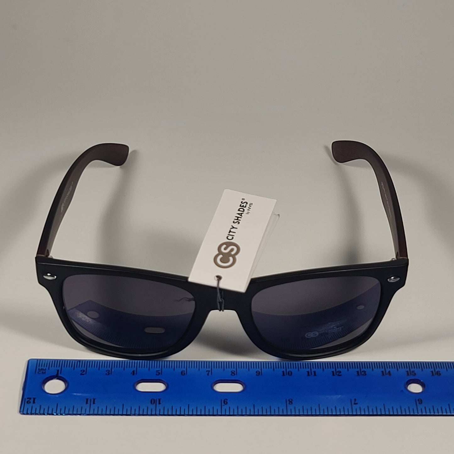 City Shades 6732-78 Square Sunglasses Matte Black Wood Frame Gray Tinted Lens - Sunglasses