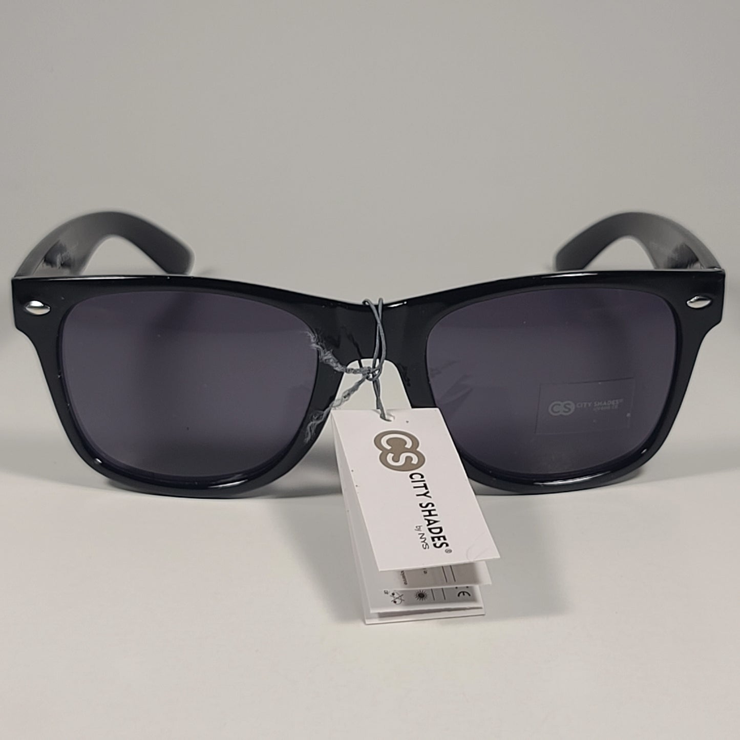 City Shades 6732-81 Square Sunglasses Shiny Black Frame Gray Tinted Lens - Sunglasses