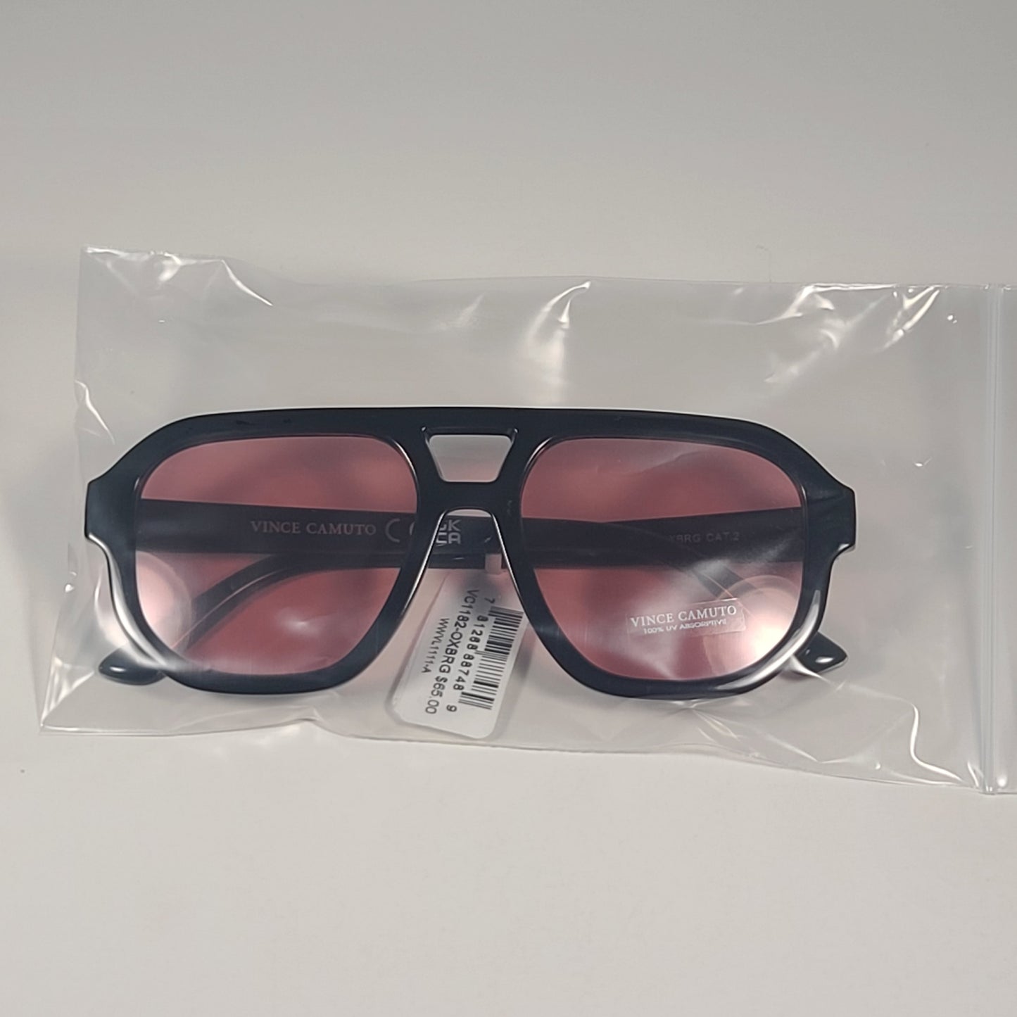 Vince Camuto Turbo Pilot Sunglasses Shiny Black Frame Pink Lens VC1182 OXBRG