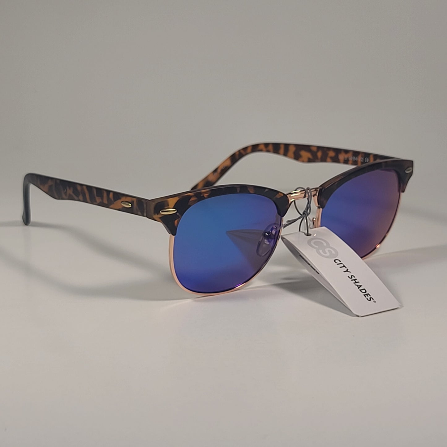 City Shades 6694-22 Club Sunglasses Tortoise Gold Frame Blue Green Mirror Lens - Sunglasses