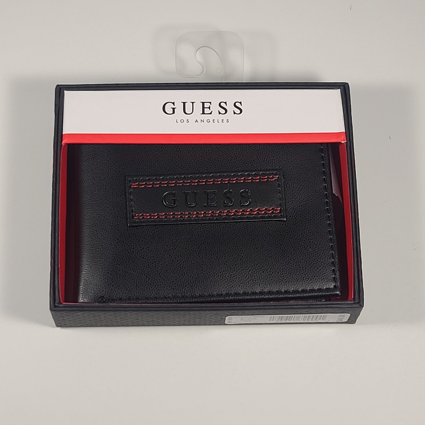Guess Los Angeles Men’s Bifold Wallet Faux Black Red Stitching Logo 31GO130040 - Wallets