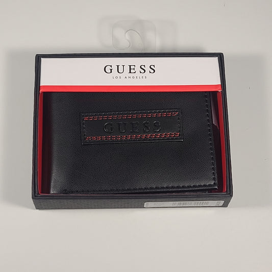 Guess Los Angeles Men’s Bifold Wallet Faux Black Red Stitching Logo 31GO130040 - Wallets