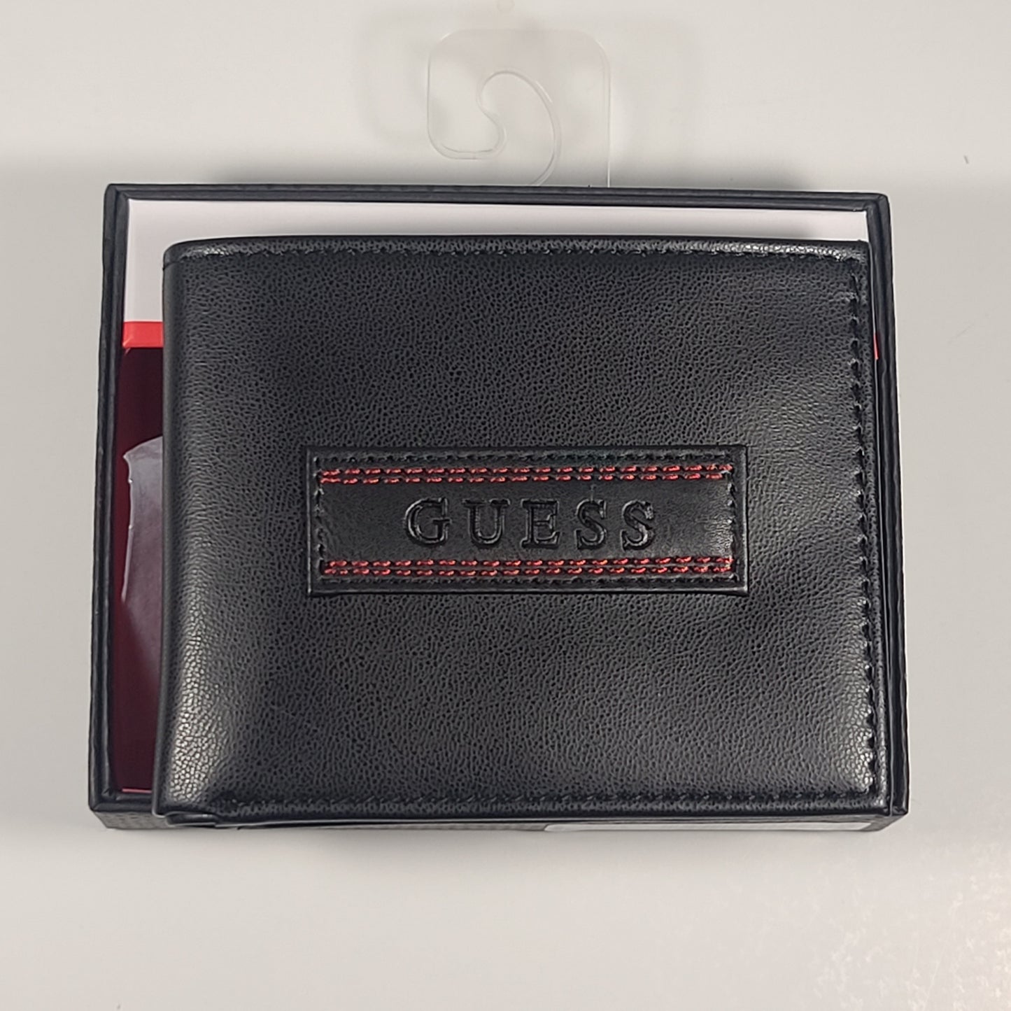 Guess Los Angeles Men’s Bifold Wallet Faux Black Red Stitching Logo 31GO130040 - Wallets