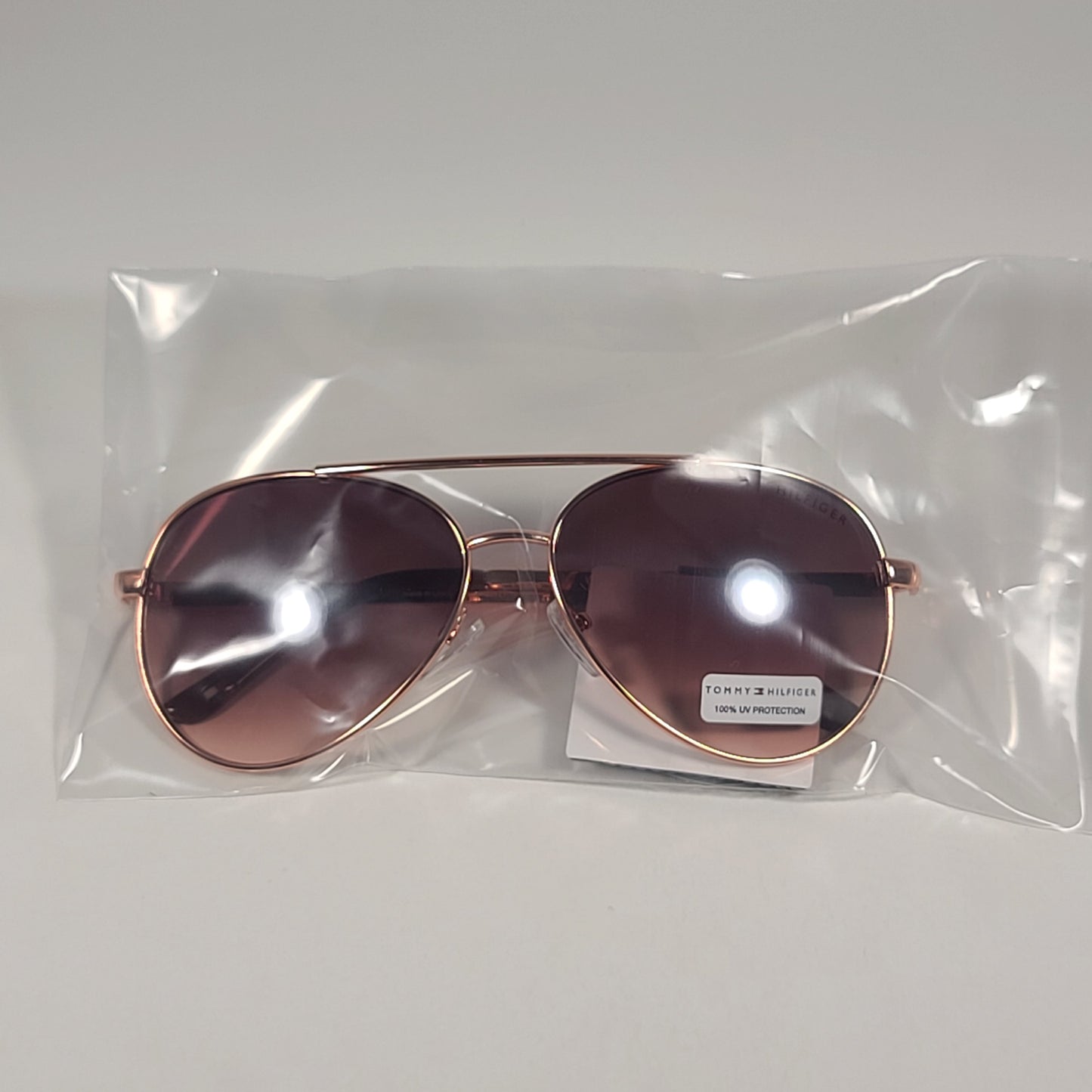 Tommy Hilfiger WM OL627 Aviator Sunglasses Rose Gold Frame Brown Gradient Lens - Sunglasses