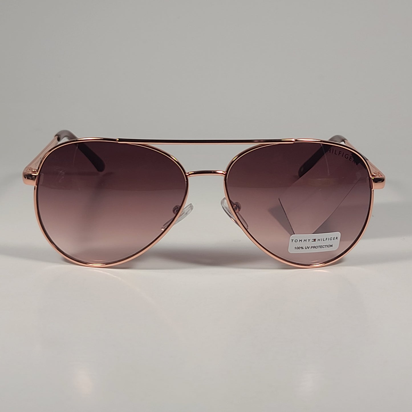 Tommy Hilfiger WM OL627 Aviator Sunglasses Rose Gold Frame Brown Gradient Lens - Sunglasses