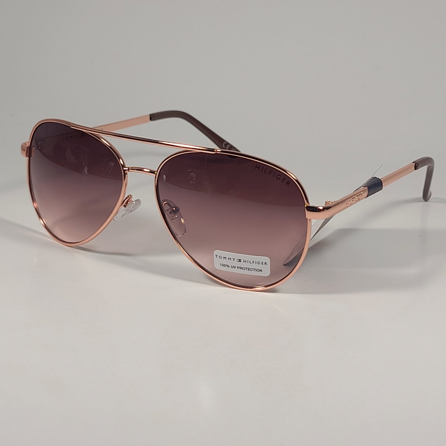Tommy Hilfiger WM OL627 Aviator Sunglasses Rose Gold Frame Brown Gradient Lens - Sunglasses