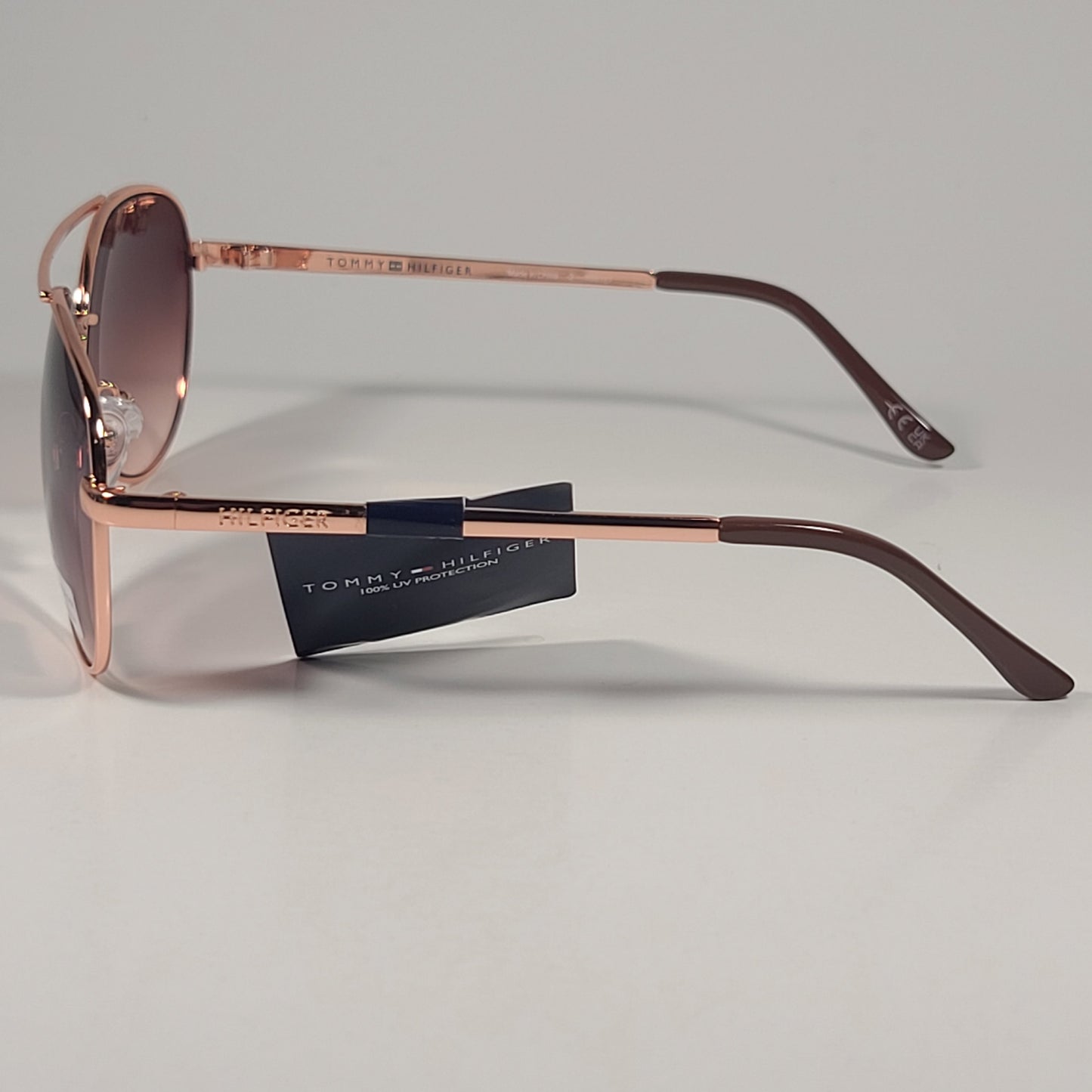 Tommy Hilfiger WM OL627 Aviator Sunglasses Rose Gold Frame Brown Gradient Lens - Sunglasses