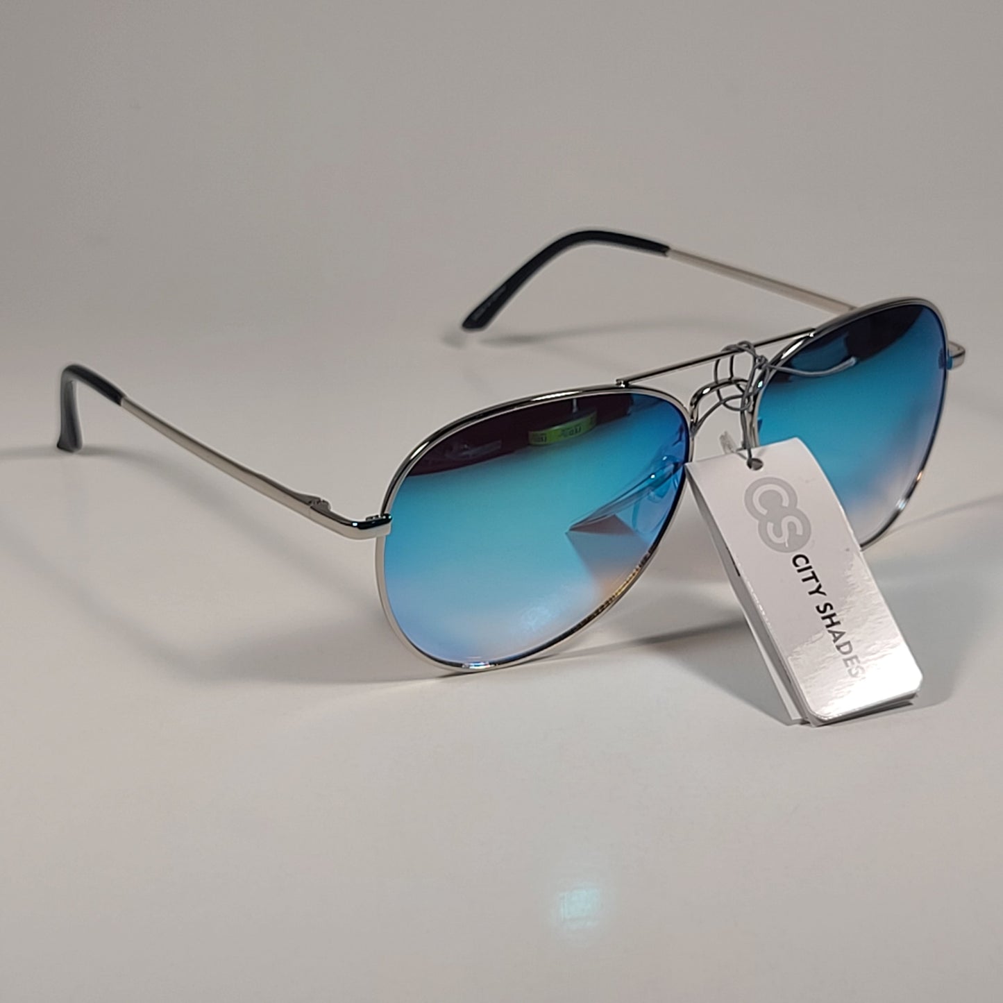 City Shades 6752-72 Pilot Sunglasses Silver Frame Blue Aqua Mirror Lens - Sunglasses