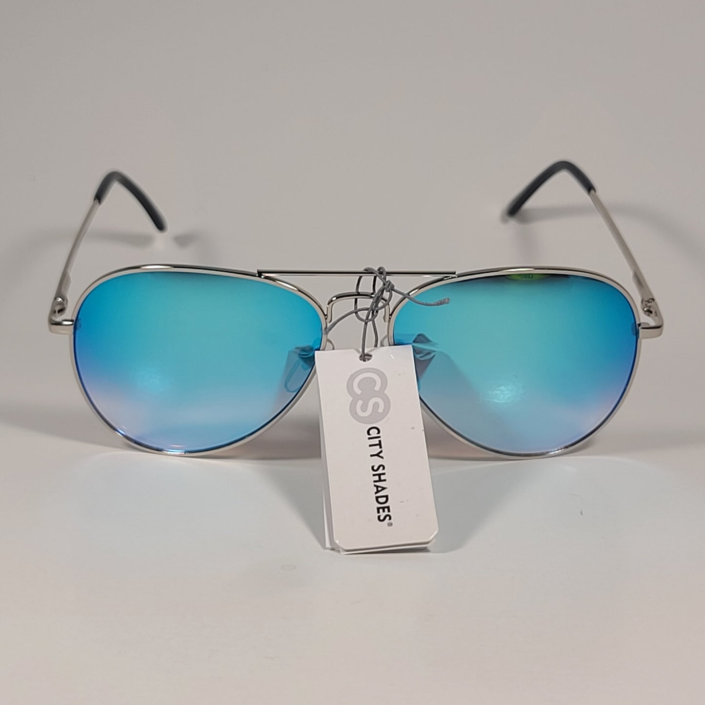 City Shades 6752-72 Pilot Sunglasses Silver Frame Blue Aqua Mirror Lens - Sunglasses